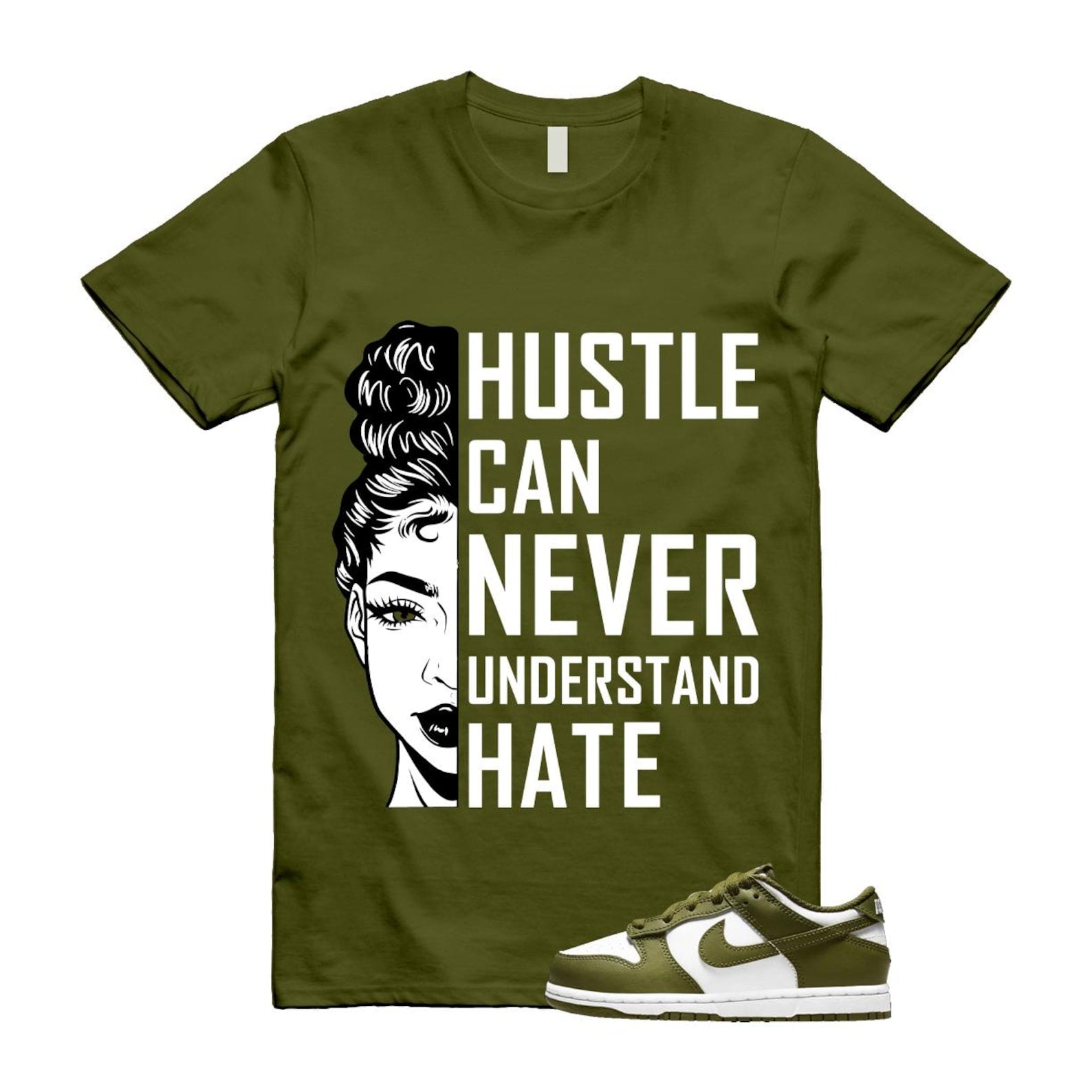 Dunk Pacific Moss White Low Retro T Shirt Match HUSTLE ,DV0833-105 T-Shirt, Sneaker Match Tee