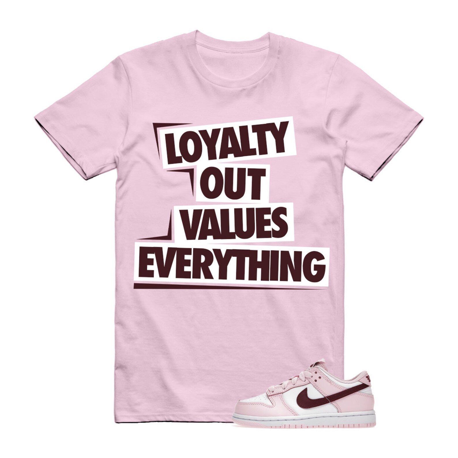 LOVE T Shirt to match N Dunk Low Pink Foam Dark Beetroot Red White Maroon ,CW1590-601 T-Shirt, Sneaker Match Tee