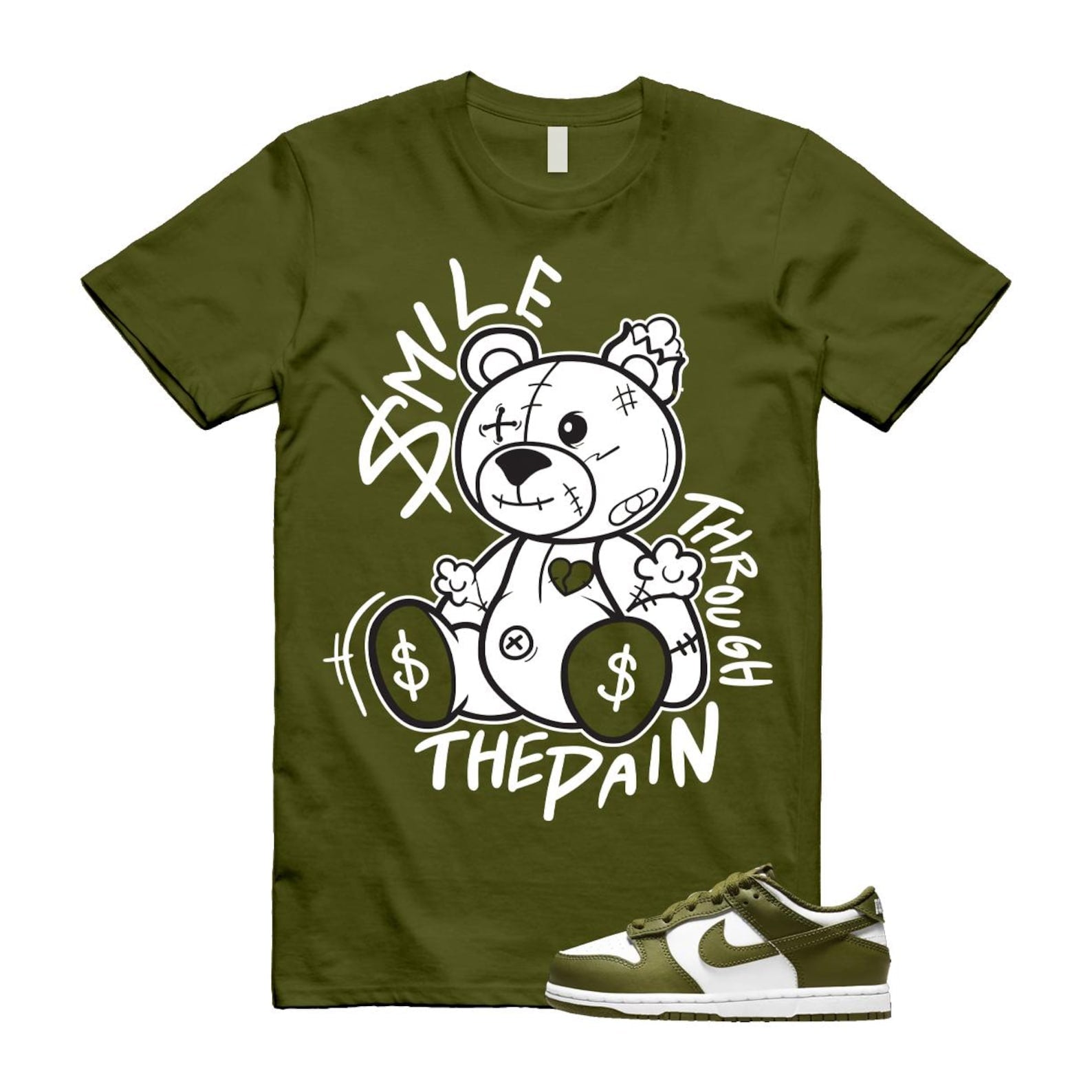 Dunk Pacific Moss White Low Retro T Shirt Match Smile Through The Pain ,DV0833-105 T-Shirt, Sneaker Match Tee