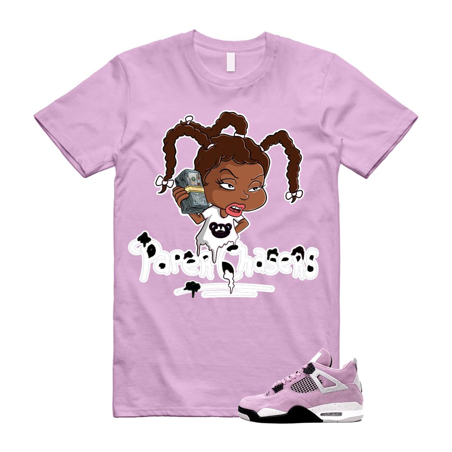 4 Orchid Neutral Grey Black White T Shirt Match PC ,AQ9129-501 T-Shirt, Sneaker Match Tee