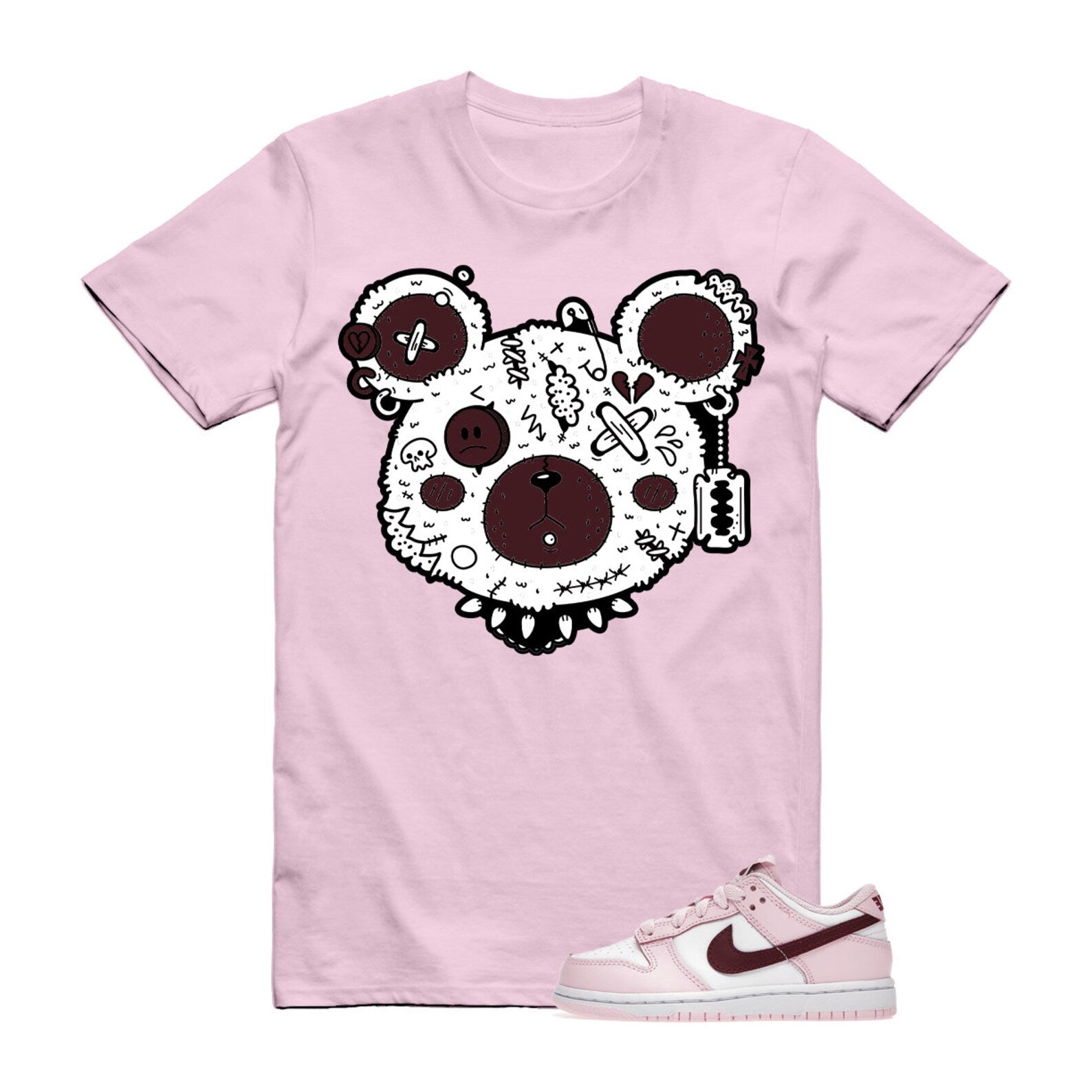 GB T Shirt to match N Dunk Low Pink Foam Dark Beetroot Red White Maroon ,CW1590-601 T-Shirt, Sneaker Match Tee