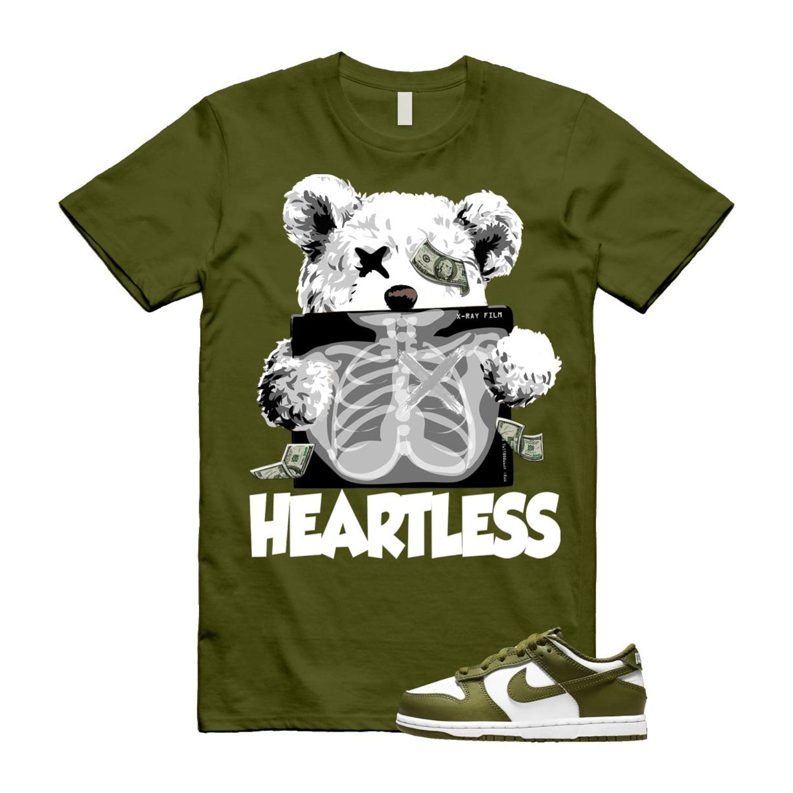 Dunk Pacific Moss White Low Retro T Shirt Match HEART ,DV0833-105 T-Shirt, Sneaker Match Tee