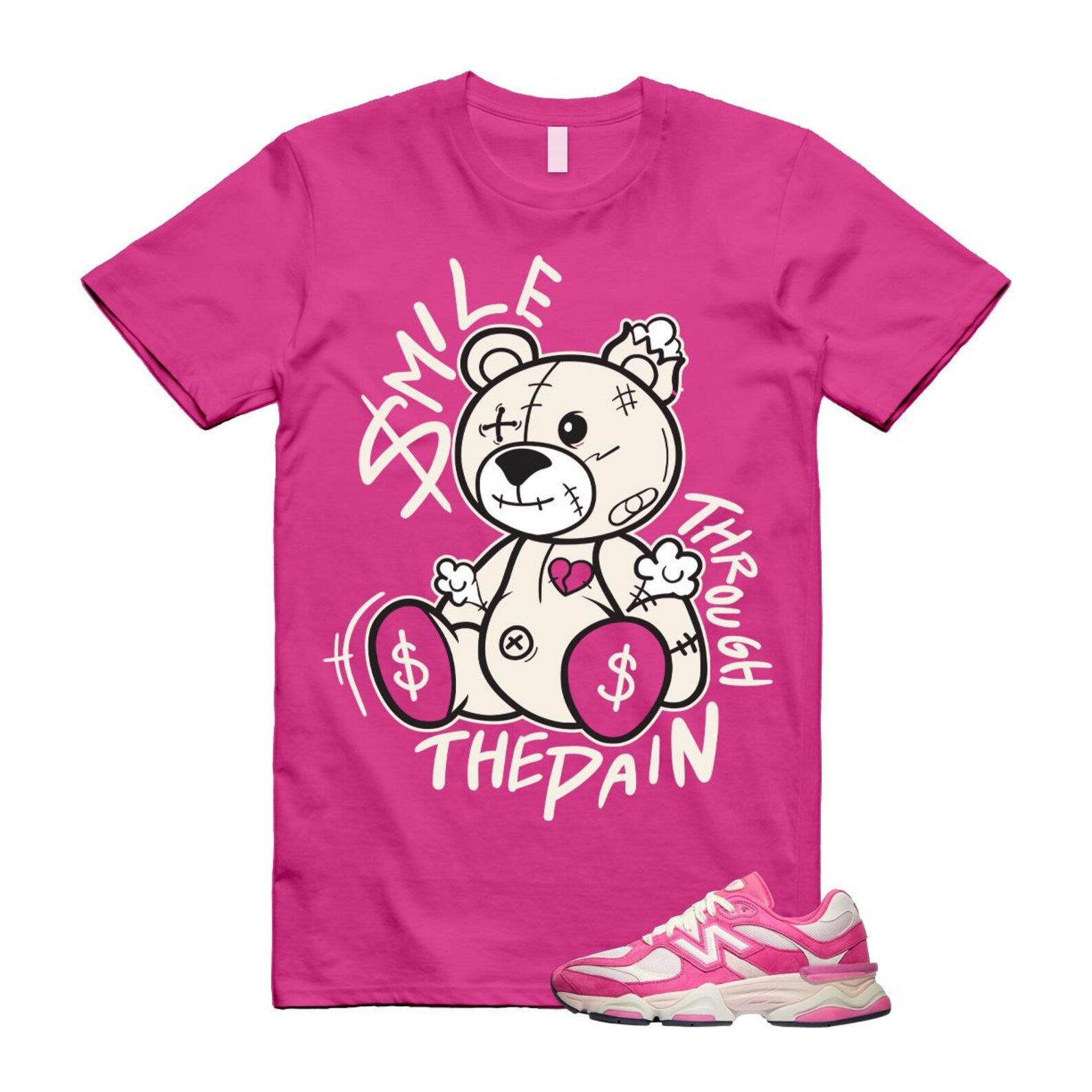 9060 Fuchsia Pink Strawberries and Cream T Shirt Match Smile Through The Pain ,U9060FP T-Shirt, Sneaker Match Tee