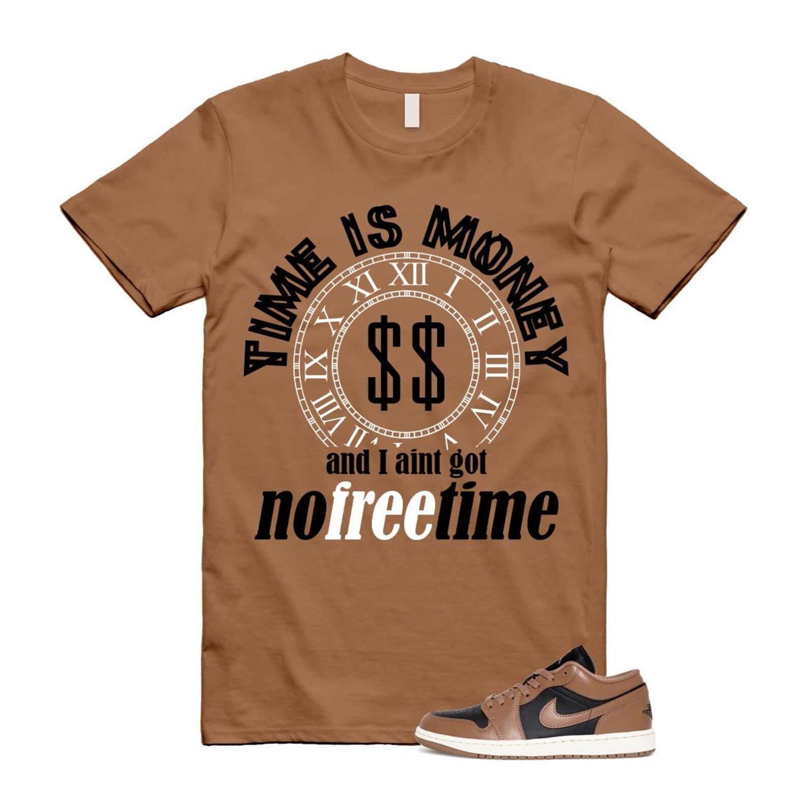 1 Archaeo Brown Black Sail Low White T Shirt Match FREE TIME ,DC0774-021 T-Shirt, Sneaker Match Tee