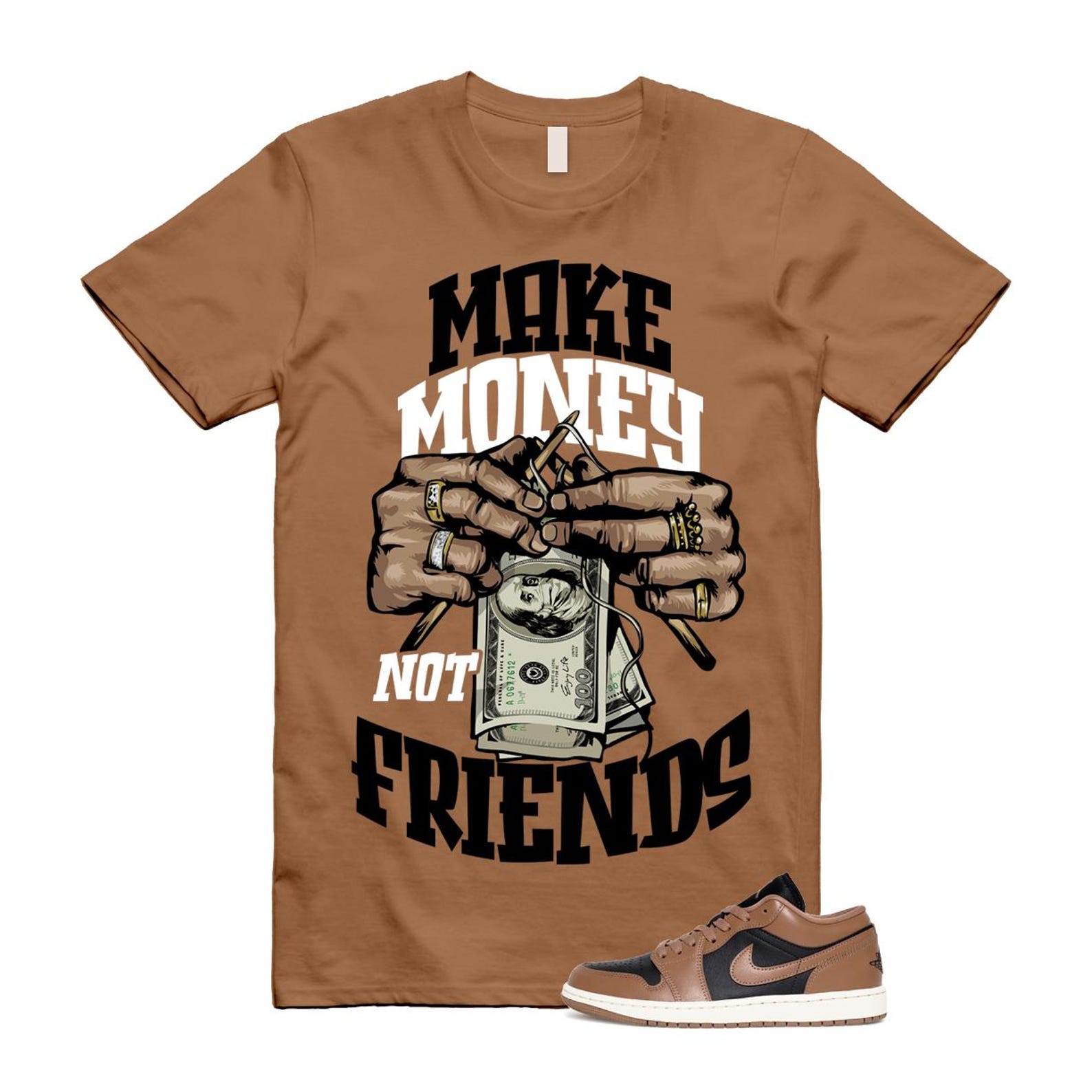1 Archaeo Brown Black Sail Low White T Shirt Match MM ,DC0774-021 T-Shirt, Sneaker Match Tee