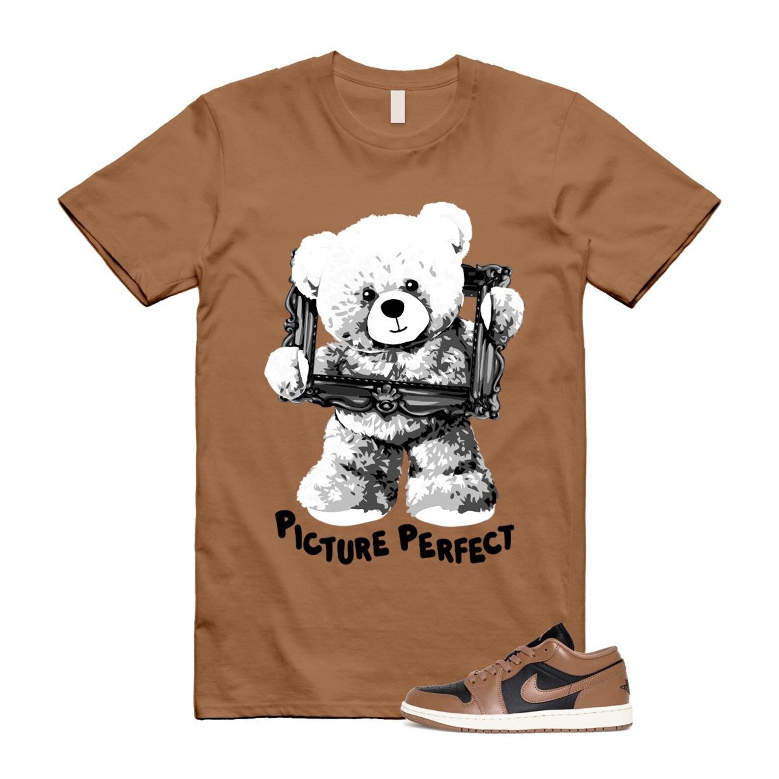 1 Archaeo Brown Black Sail Low White T Shirt Match PIC ,DC0774-021 T-Shirt, Sneaker Match Tee