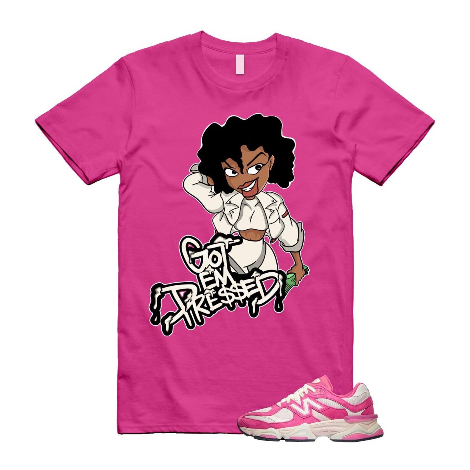 9060 Fuchsia Pink Strawberries and Cream T Shirt Match PRESSED ,U9060FP T-Shirt, Sneaker Match Tee