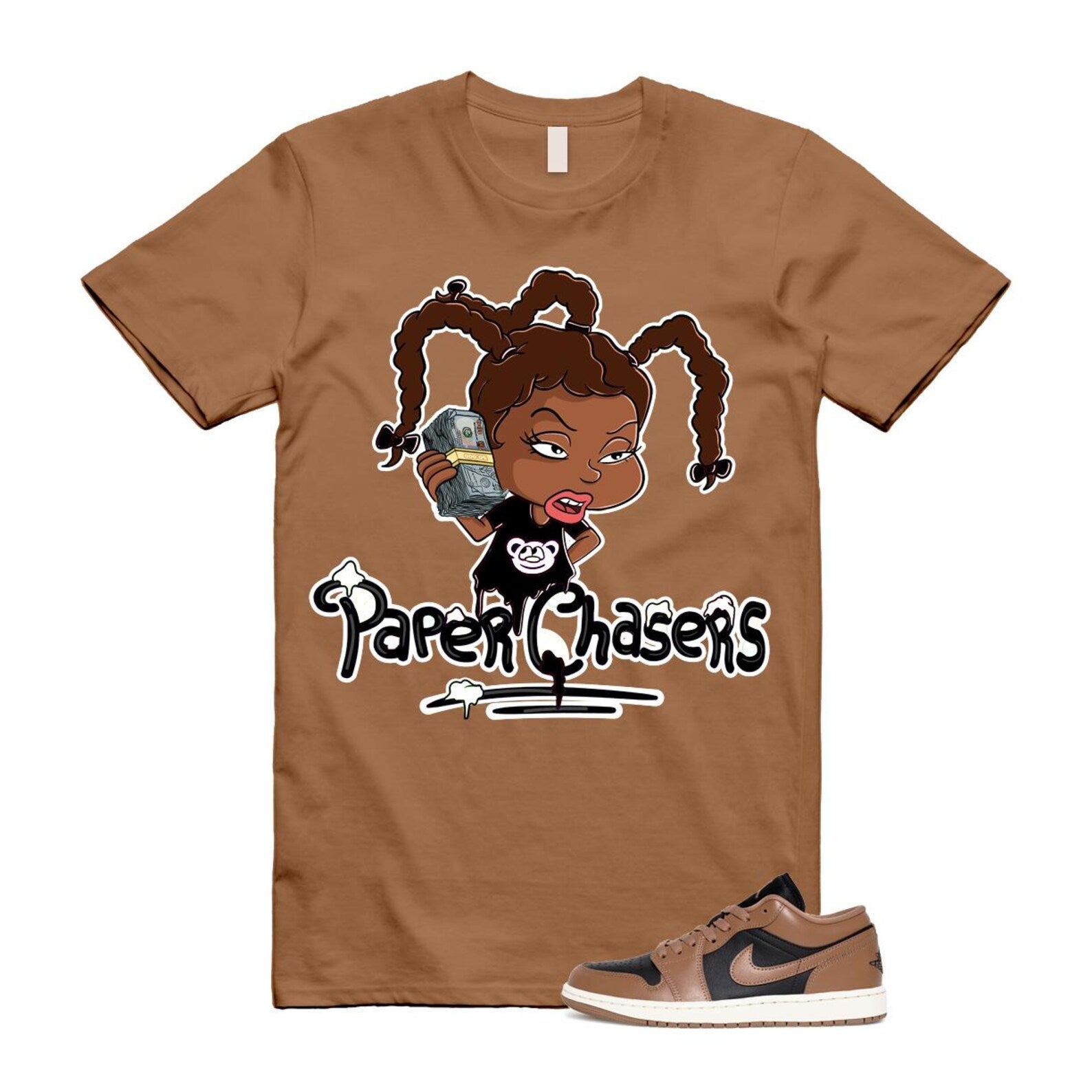 1 Archaeo Brown Black Sail Low White T Shirt Match PC ,DC0774-021 T-Shirt, Sneaker Match Tee