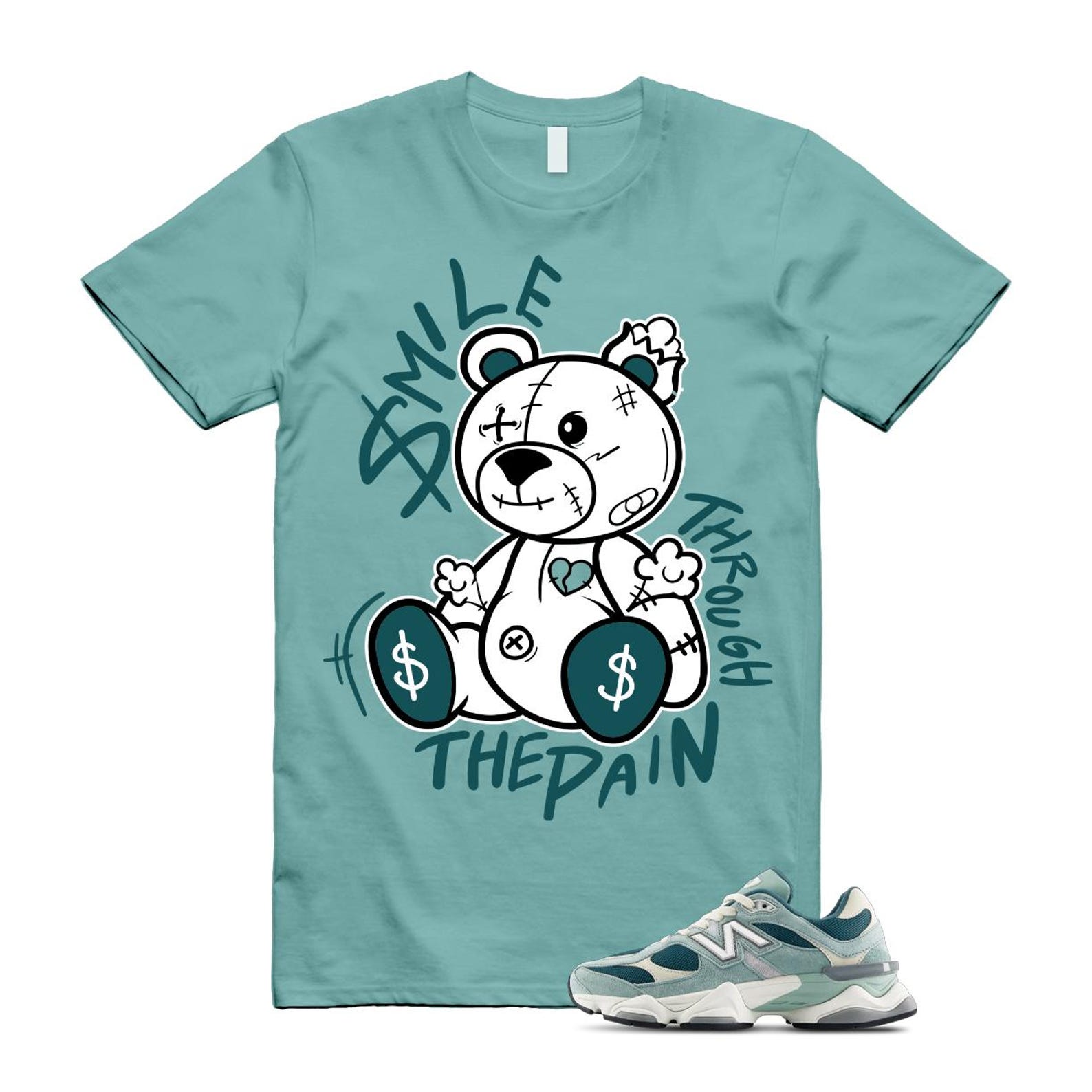 9060 Salt Marsh Green Cream Turtledove New Spruce T Shirt Match Smile Through The Pain ,U9060FG T-Shirt, Sneaker Match Tee