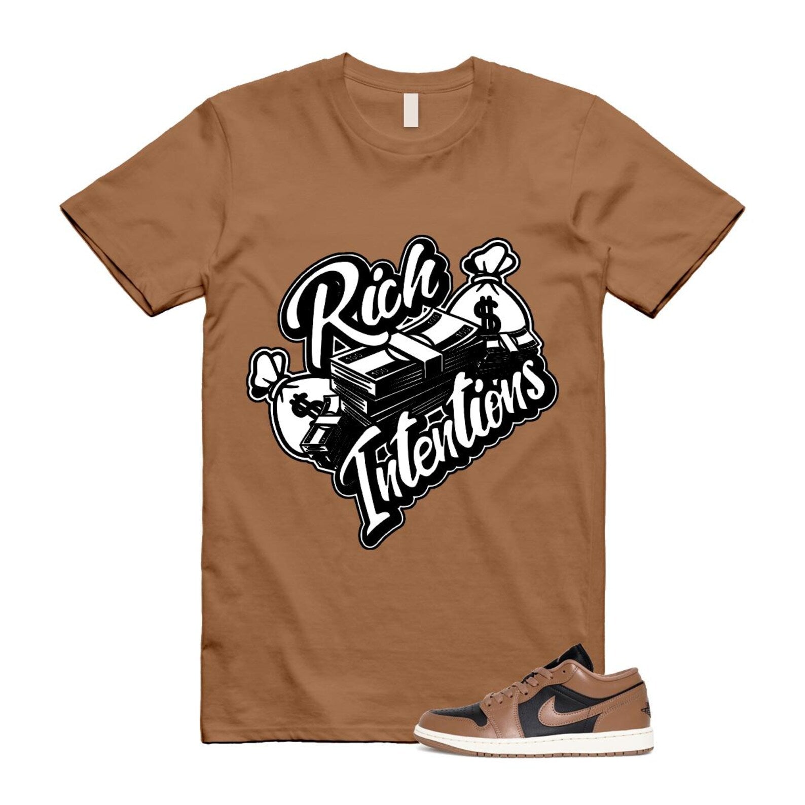 1 Archaeo Brown Black Sail Low White T Shirt Match RICH ,DC0774-021 T-Shirt, Sneaker Match Tee