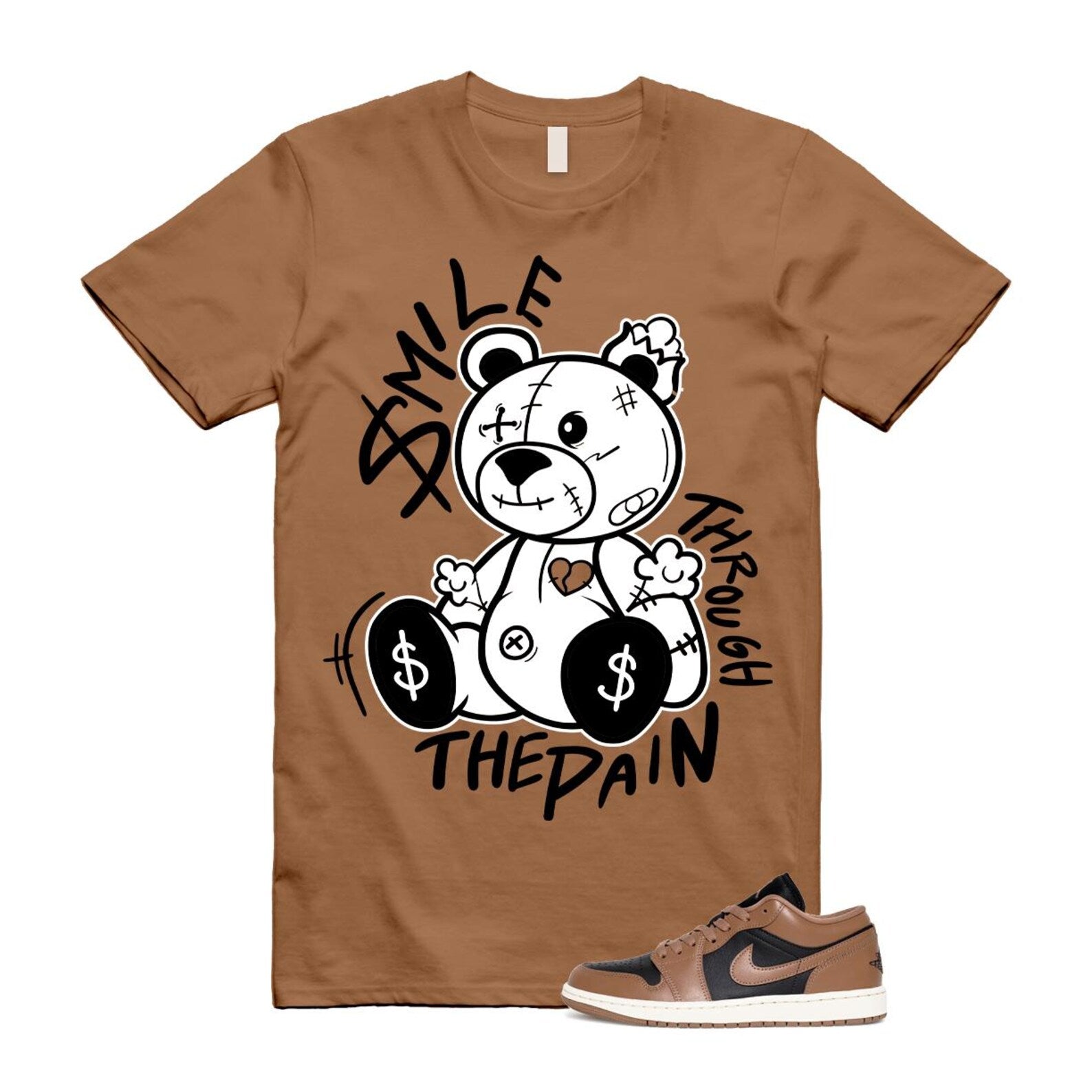 1 Archaeo Brown Black Sail Low White T Shirt Match Smile Through The Pain ,DC0774-021 T-Shirt, Sneaker Match Tee