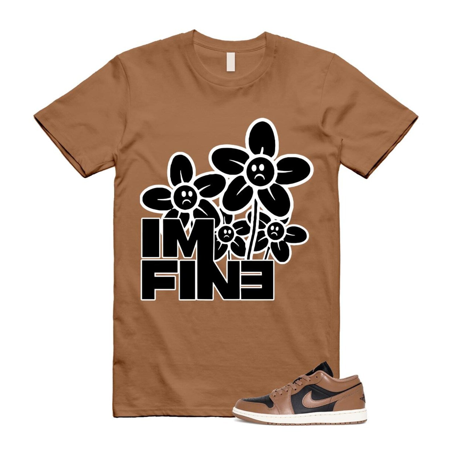 1 Archaeo Brown Black Sail Low White T Shirt Match FINE ,DC0774-021 T-Shirt, Sneaker Match Tee