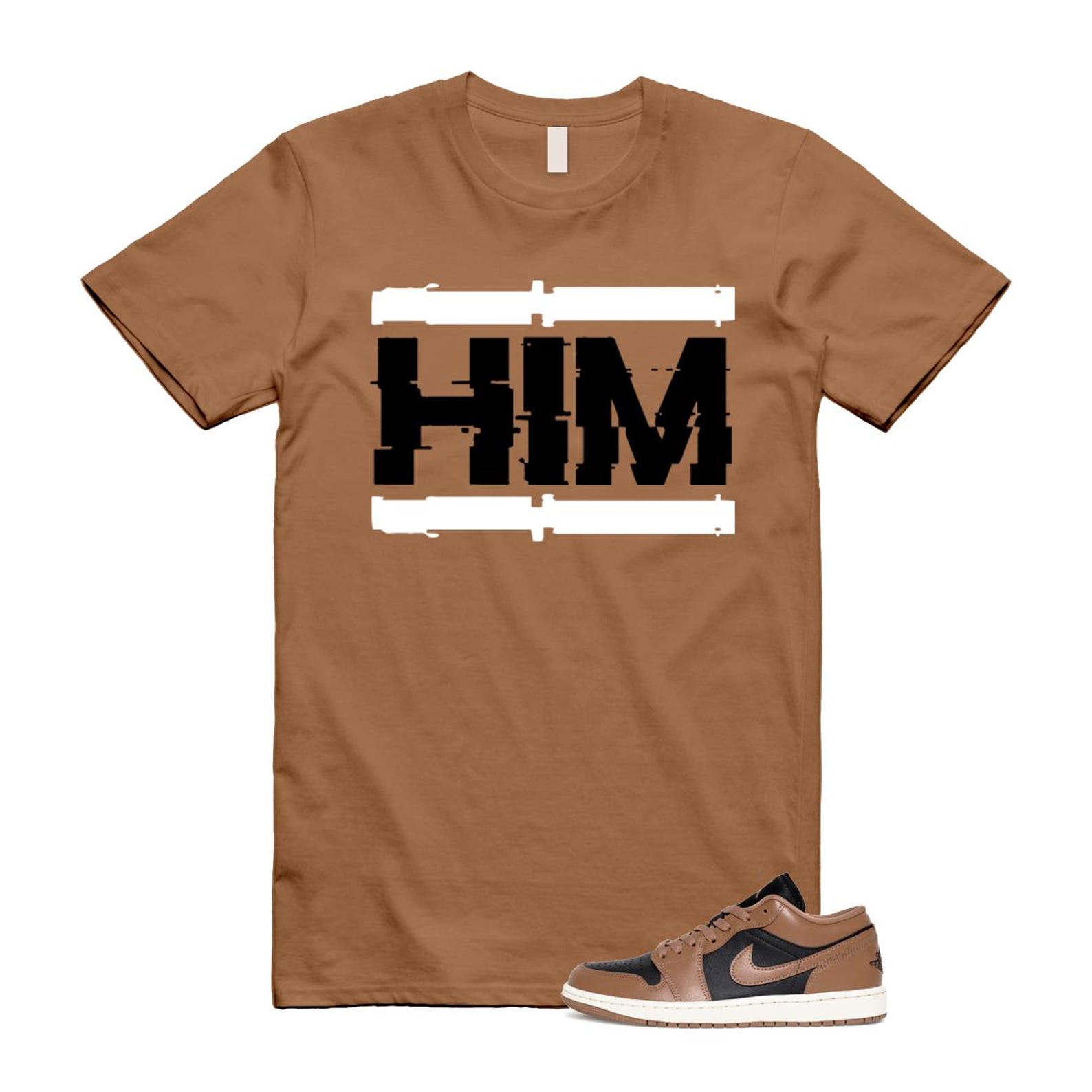 1 Archaeo Brown Black Sail Low White T Shirt Match HIM ,DC0774-021 T-Shirt, Sneaker Match Tee