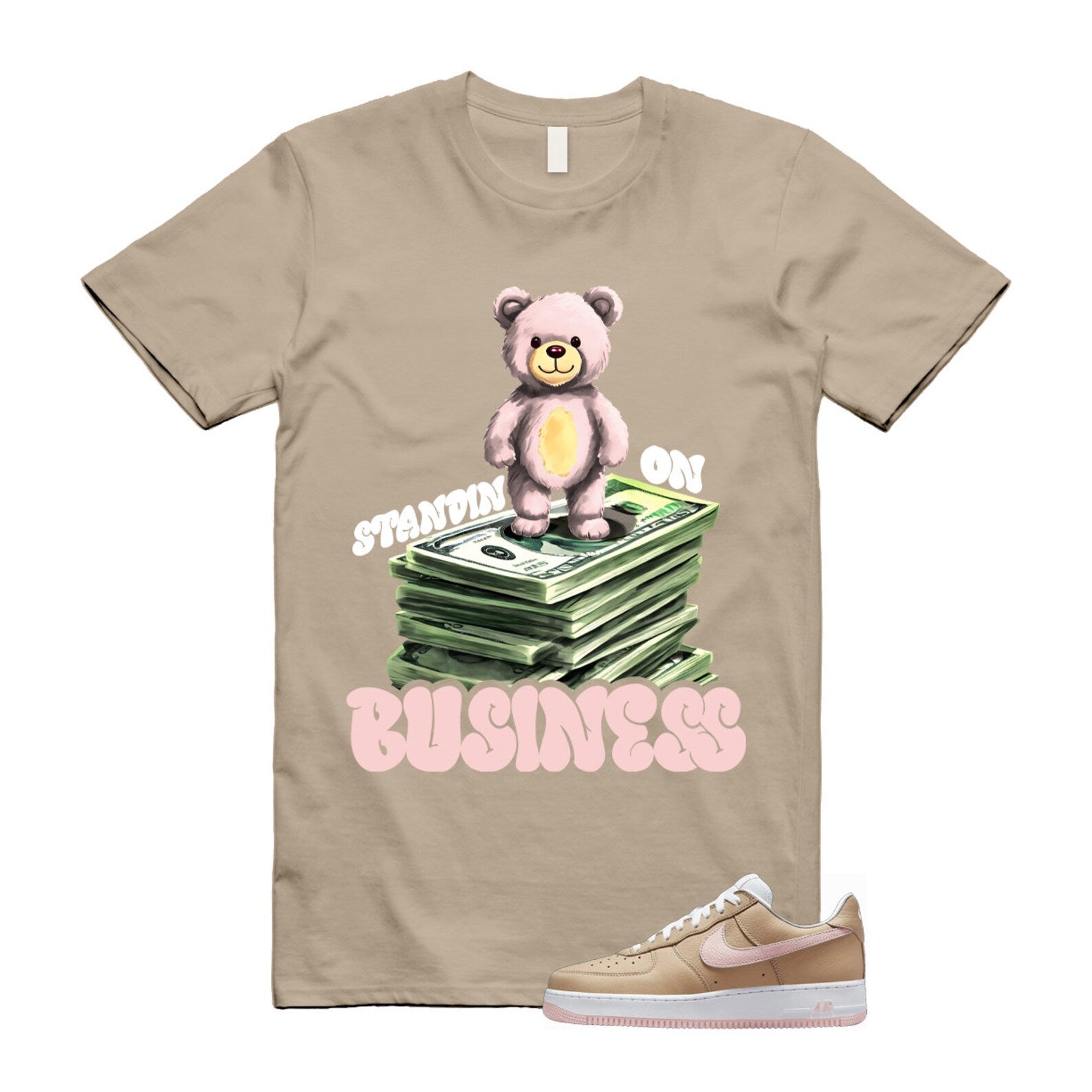Air Force 1 Linen Atmosphere True White Tan Pink Low T Shirt Match SB2 ,845053-201 T-Shirt, Sneaker Match Tee