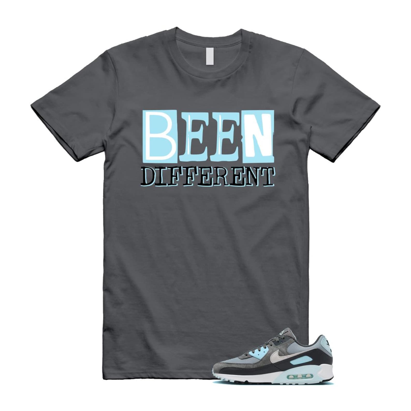 Air Max 90 Smoke Grey Icy Glacier Blue Light Pumice Anthracite Photon Dust T Shirt Match BEEN ,FN6958-001 T-Shirt, Sneaker Match Tee
