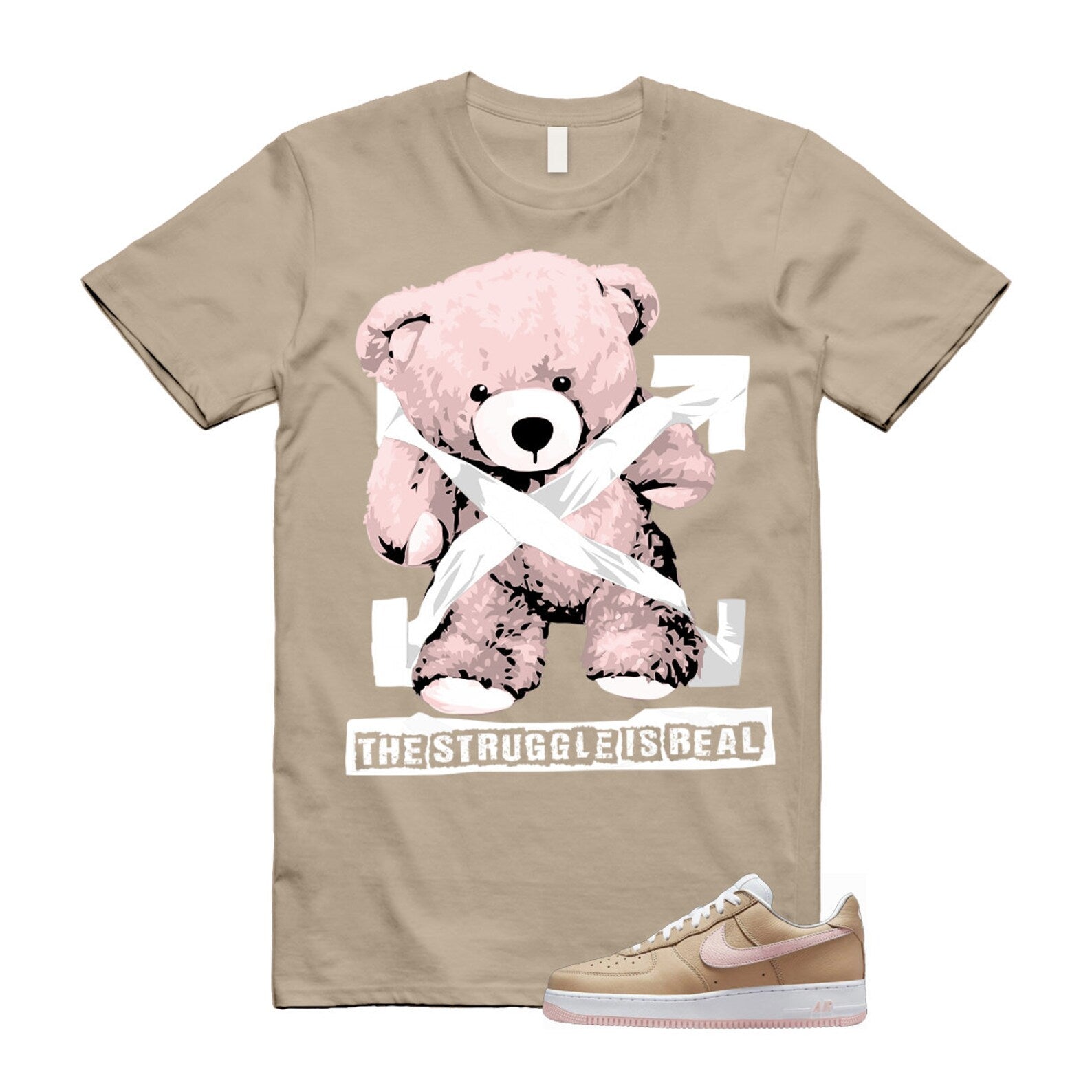 Air Force 1 Linen Atmosphere True White Tan Pink Low T Shirt Match STRUG ,845053-201 T-Shirt, Sneaker Match Tee