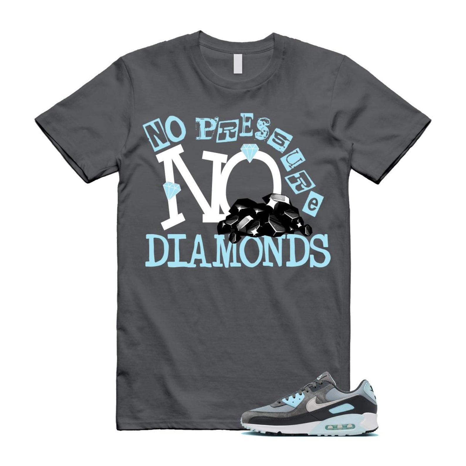 Air Max 90 Smoke Grey Icy Glacier Blue Light Pumice Anthracite Photon Dust T Shirt Match DIAMOND ,FN6958-001 T-Shirt, Sneaker Match Tee