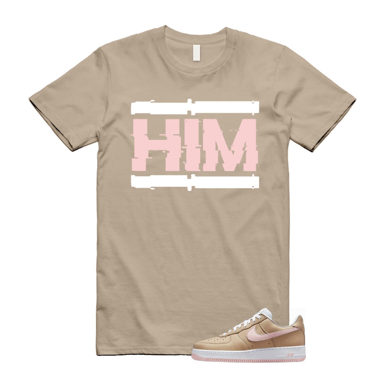 Air Force 1 Linen Atmosphere True White Tan Pink Low T Shirt Match HIM ,845053-201 T-Shirt, Sneaker Match Tee