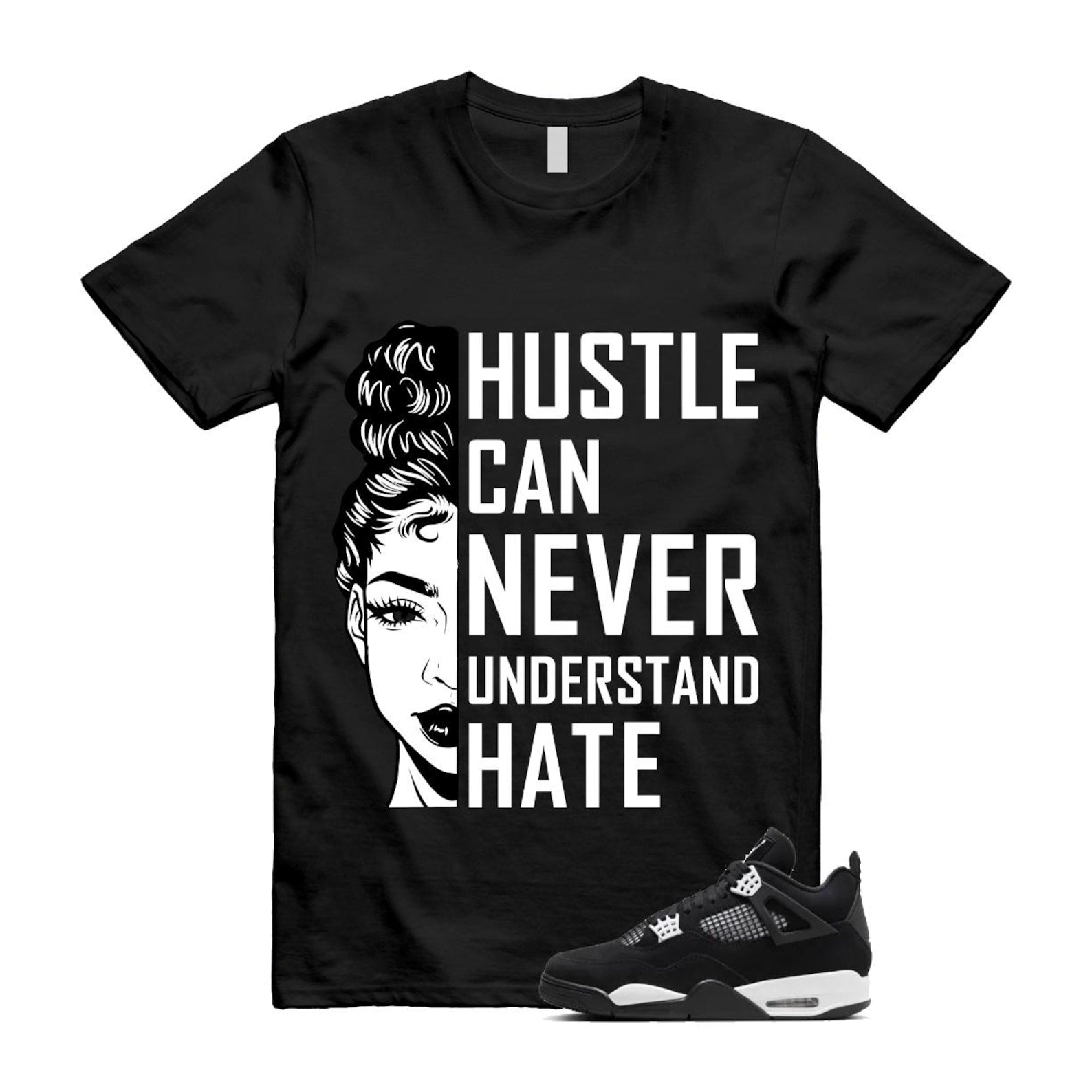 Jordan 4 Retro White Thunder T Shirt Match HUSTLE ,FQ8138-001 T-Shirt, Sneaker Match Tee