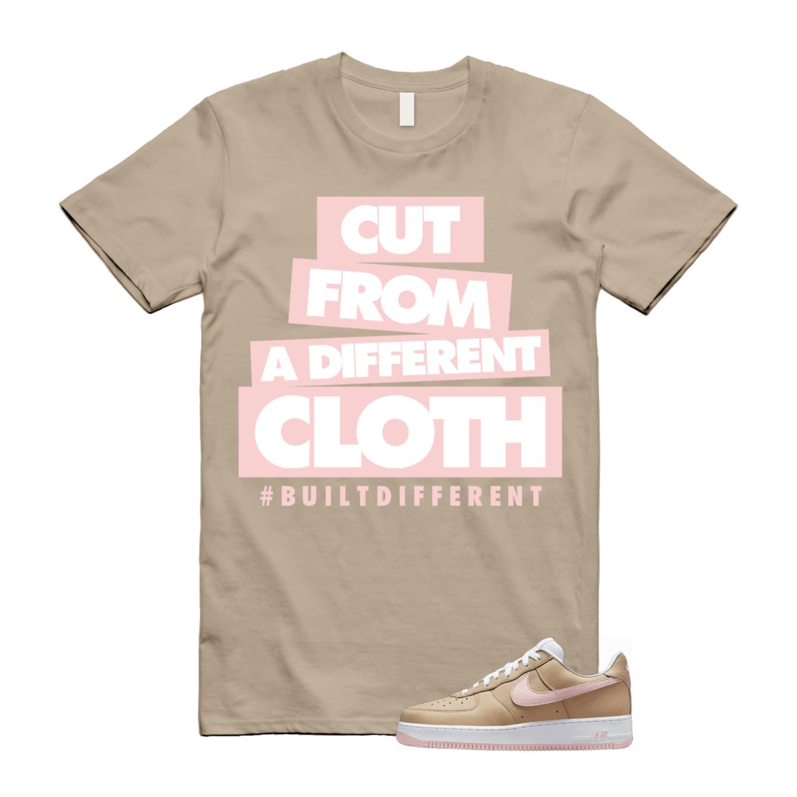 Air Force 1 Linen Atmosphere True White Tan Pink Low T Shirt Match CLOTH ,845053-201 T-Shirt, Sneaker Match Tee