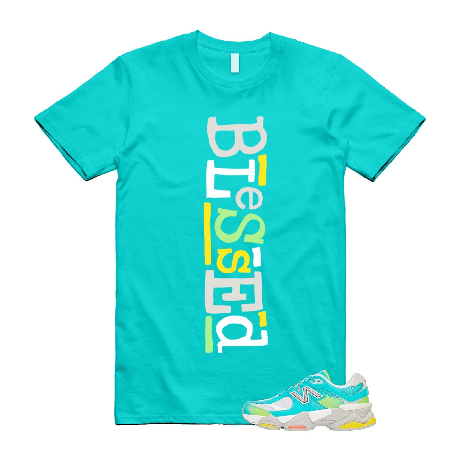 Cyan Burst 9060 Virtual Blue White Reflection Grey Guava Sunflower Yellow GS T Shirt Match B2 ,U9060DBT T-Shirt, Sneaker Match Tee