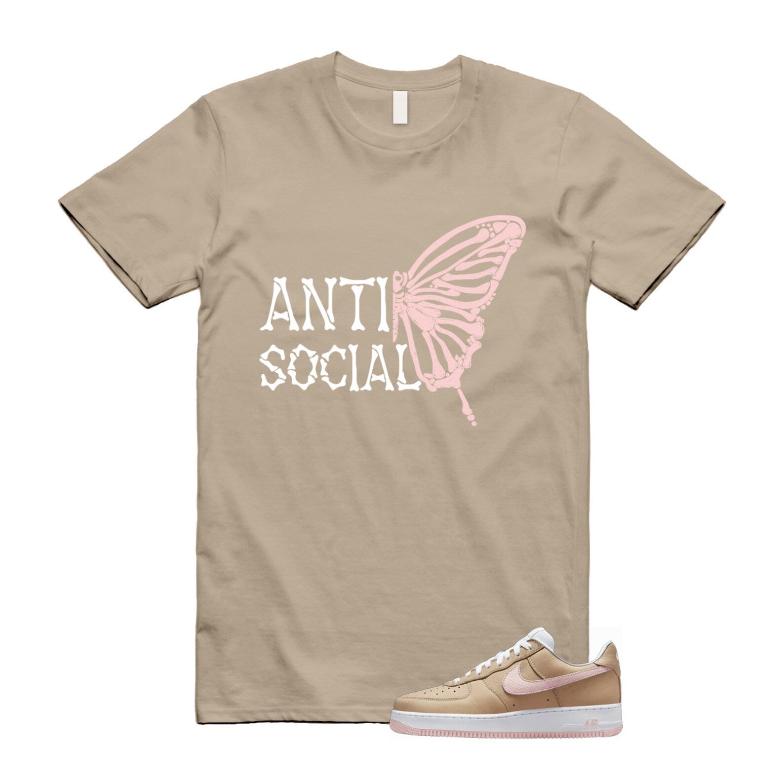 Air Force 1 Linen Atmosphere True White Tan Pink Low T Shirt Match ASB ,845053-201 T-Shirt, Sneaker Match Tee