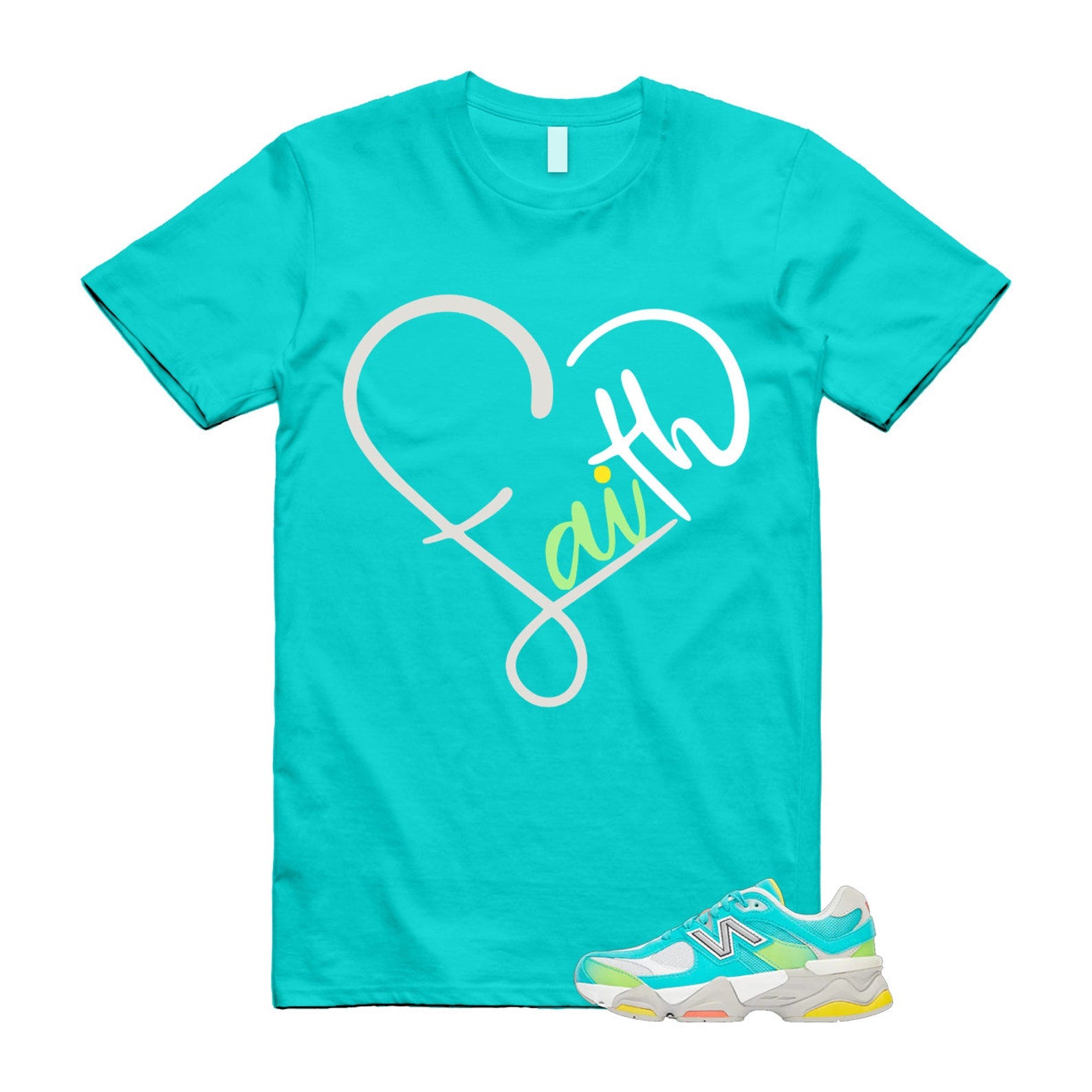 Cyan Burst 9060 Virtual Blue White Reflection Grey Guava Sunflower Yellow GS T Shirt Match FAITH ,U9060DBT T-Shirt, Sneaker Match Tee