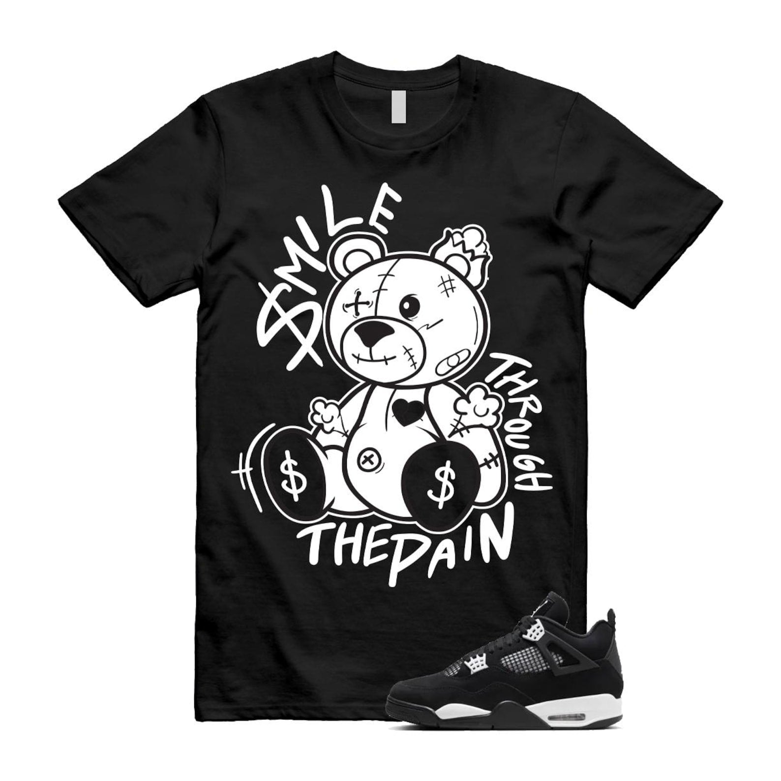 Jordan 4 Retro White Thunder T Shirt Match Smile Through The Pain ,FQ8138-001 T-Shirt, Sneaker Match Tee
