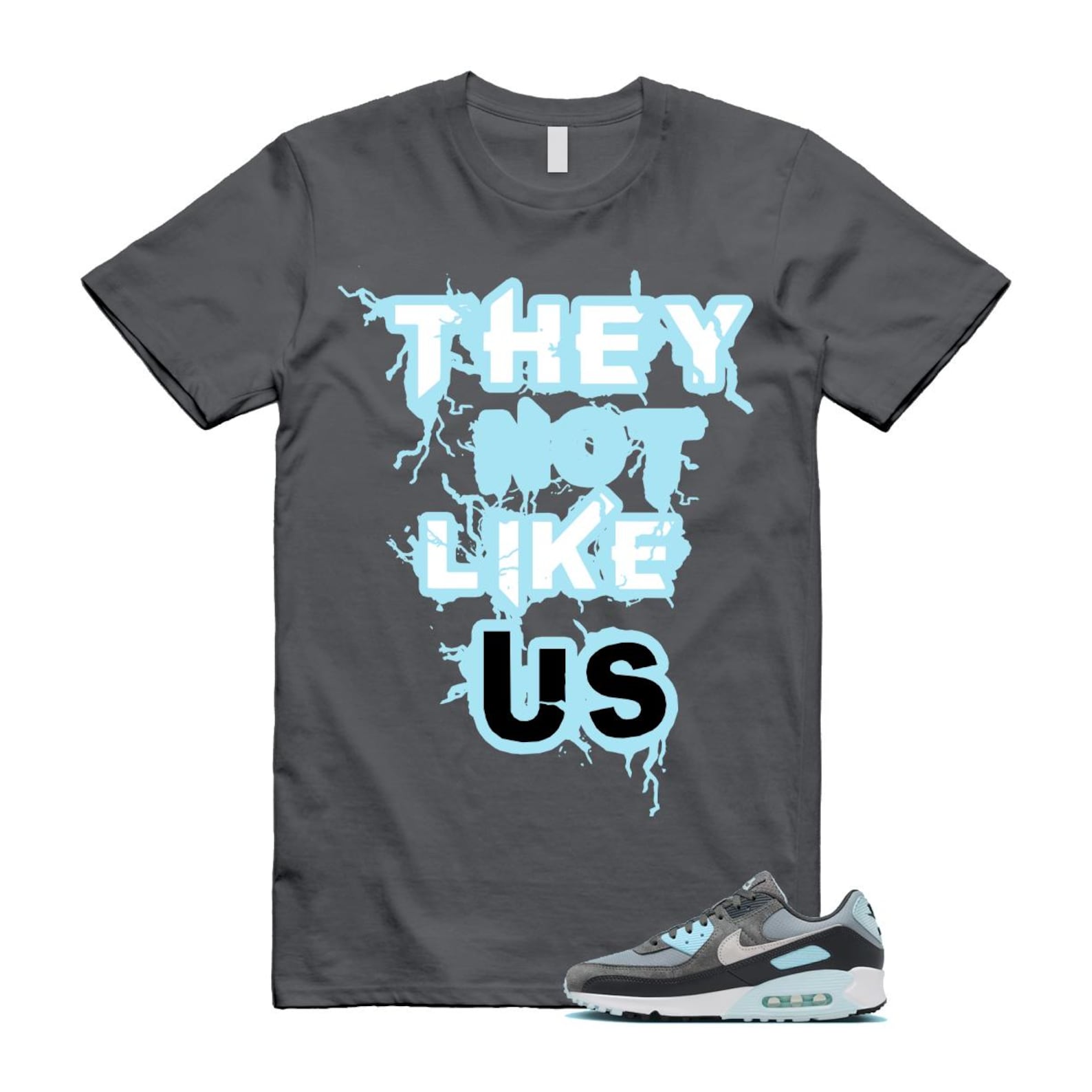 Air Max 90 Smoke Grey Icy Glacier Blue Light Pumice Anthracite Photon Dust T Shirt Match US ,FN6958-001 T-Shirt, Sneaker Match Tee