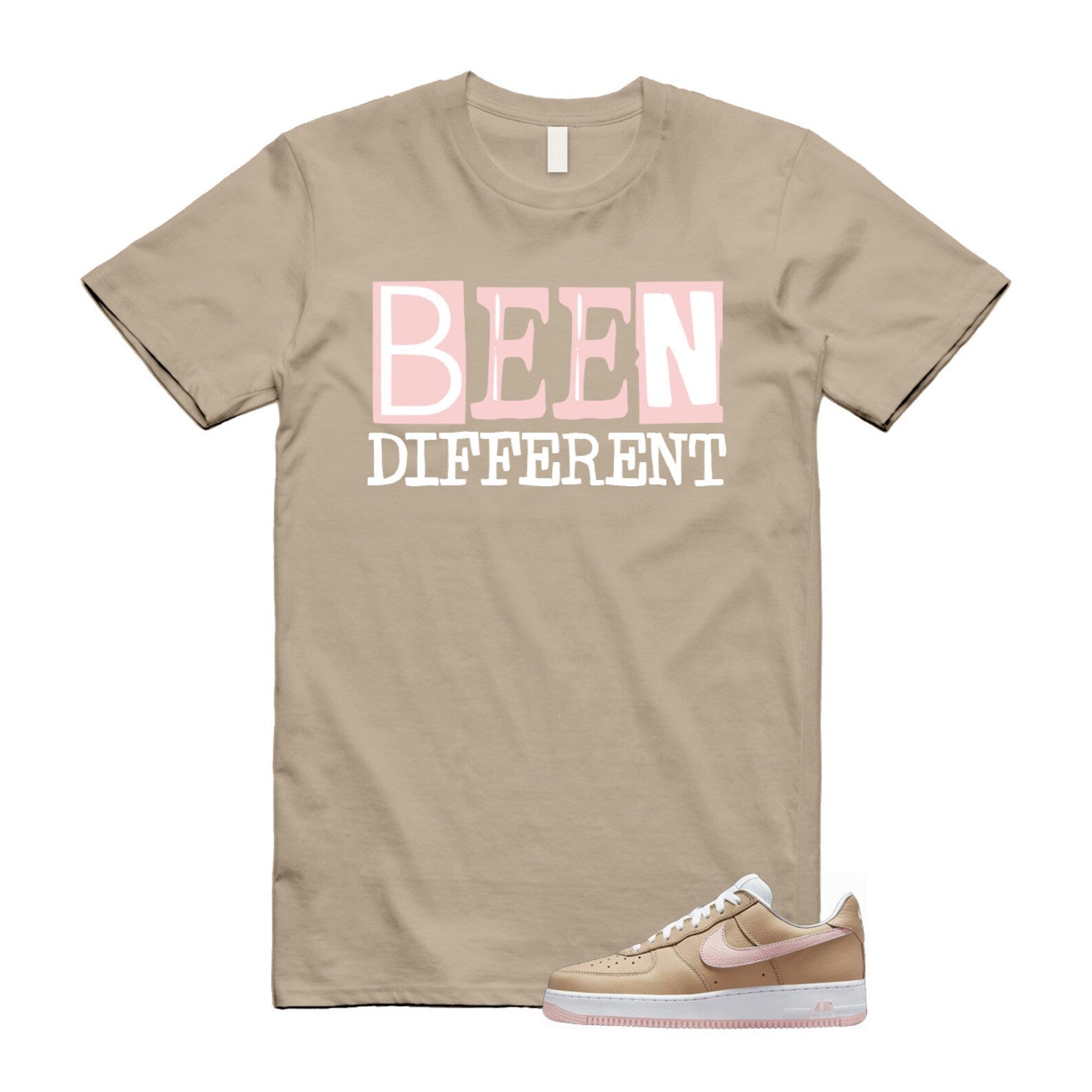 Air Force 1 Linen Atmosphere True White Tan Pink Low T Shirt Match BEEN ,845053-201 T-Shirt, Sneaker Match Tee