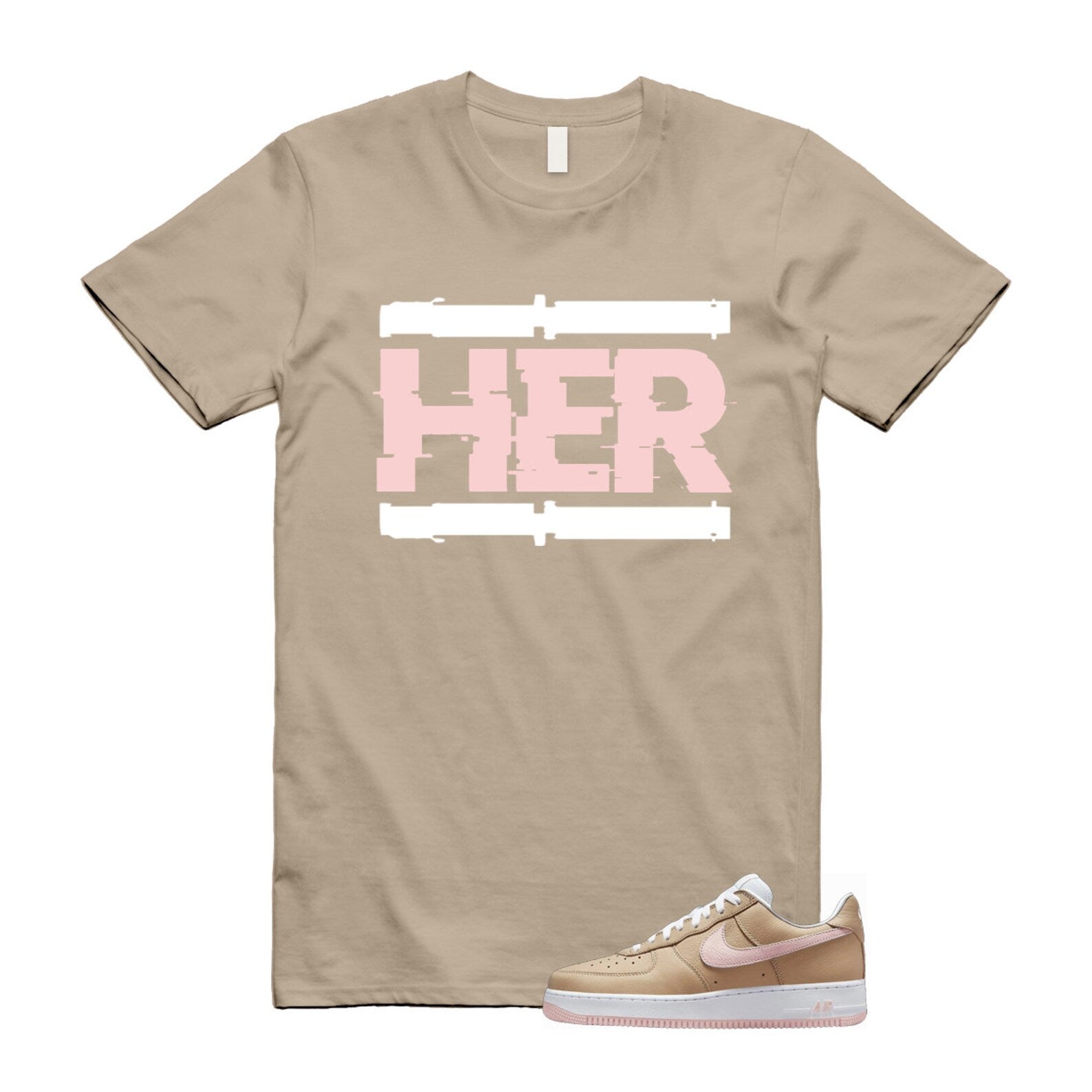 Air Force 1 Linen Atmosphere True White Tan Pink Low T Shirt Match HER ,845053-201 T-Shirt, Sneaker Match Tee