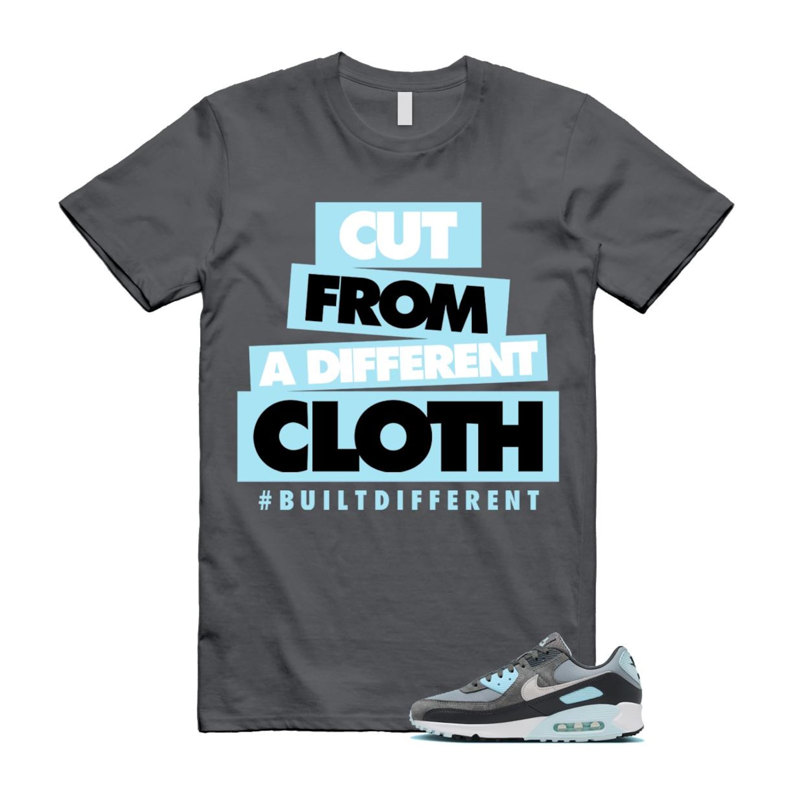 Air Max 90 Smoke Grey Icy Glacier Blue Light Pumice Anthracite Photon Dust T Shirt Match CLOTH ,FN6958-001 T-Shirt, Sneaker Match Tee