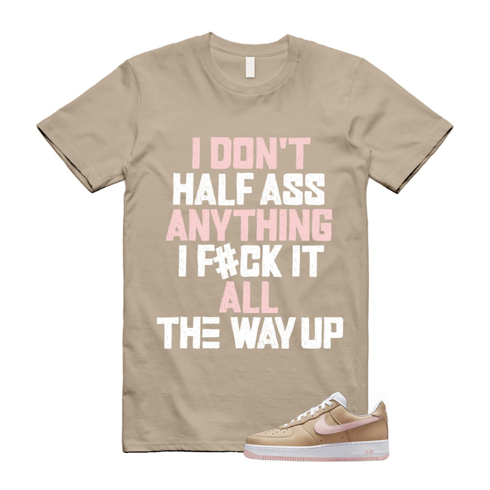 Air Force 1 Linen Atmosphere True White Tan Pink Low T Shirt Match HALF ,845053-201 T-Shirt, Sneaker Match Tee