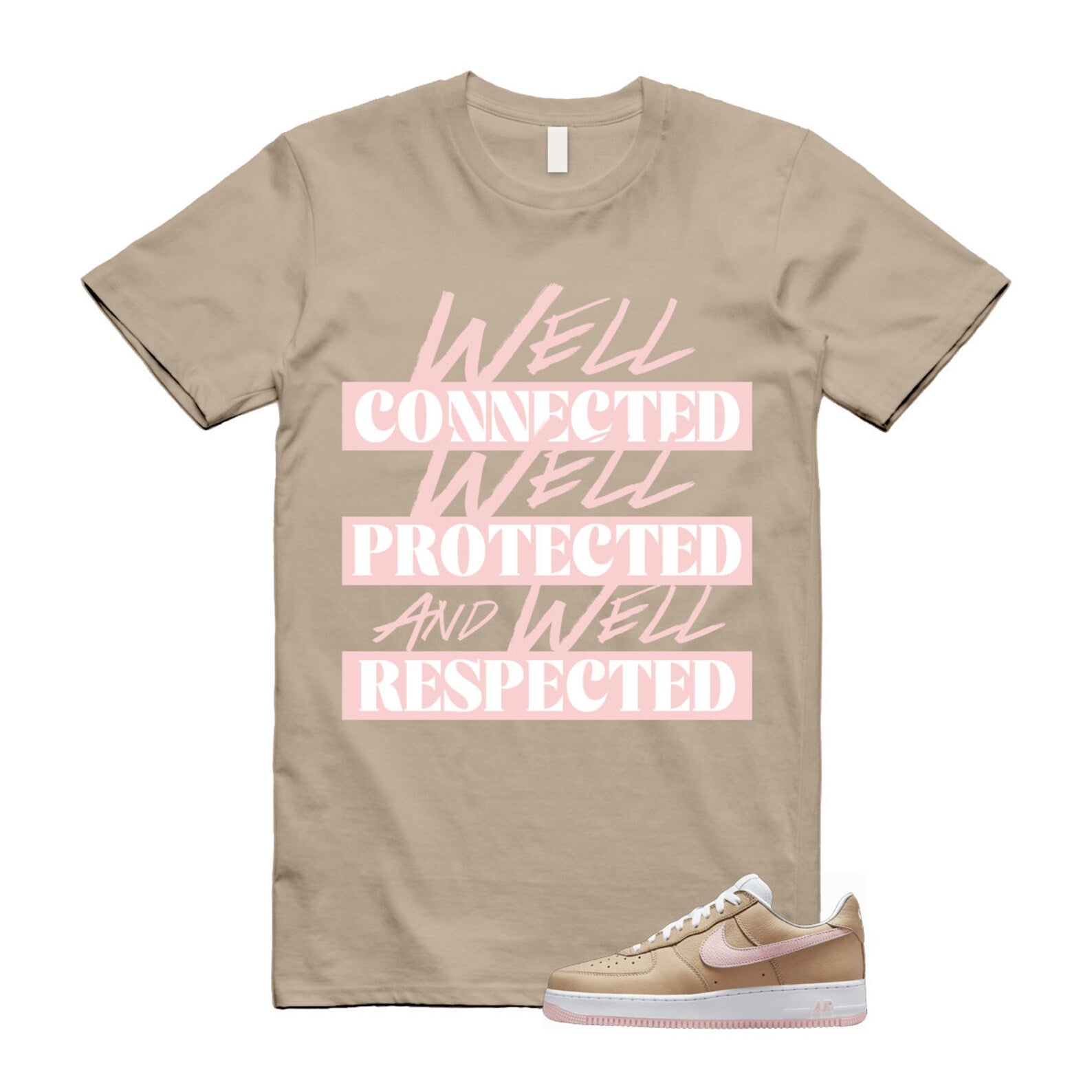 Air Force 1 Linen Atmosphere True White Tan Pink Low T Shirt Match WELL ,845053-201 T-Shirt, Sneaker Match Tee