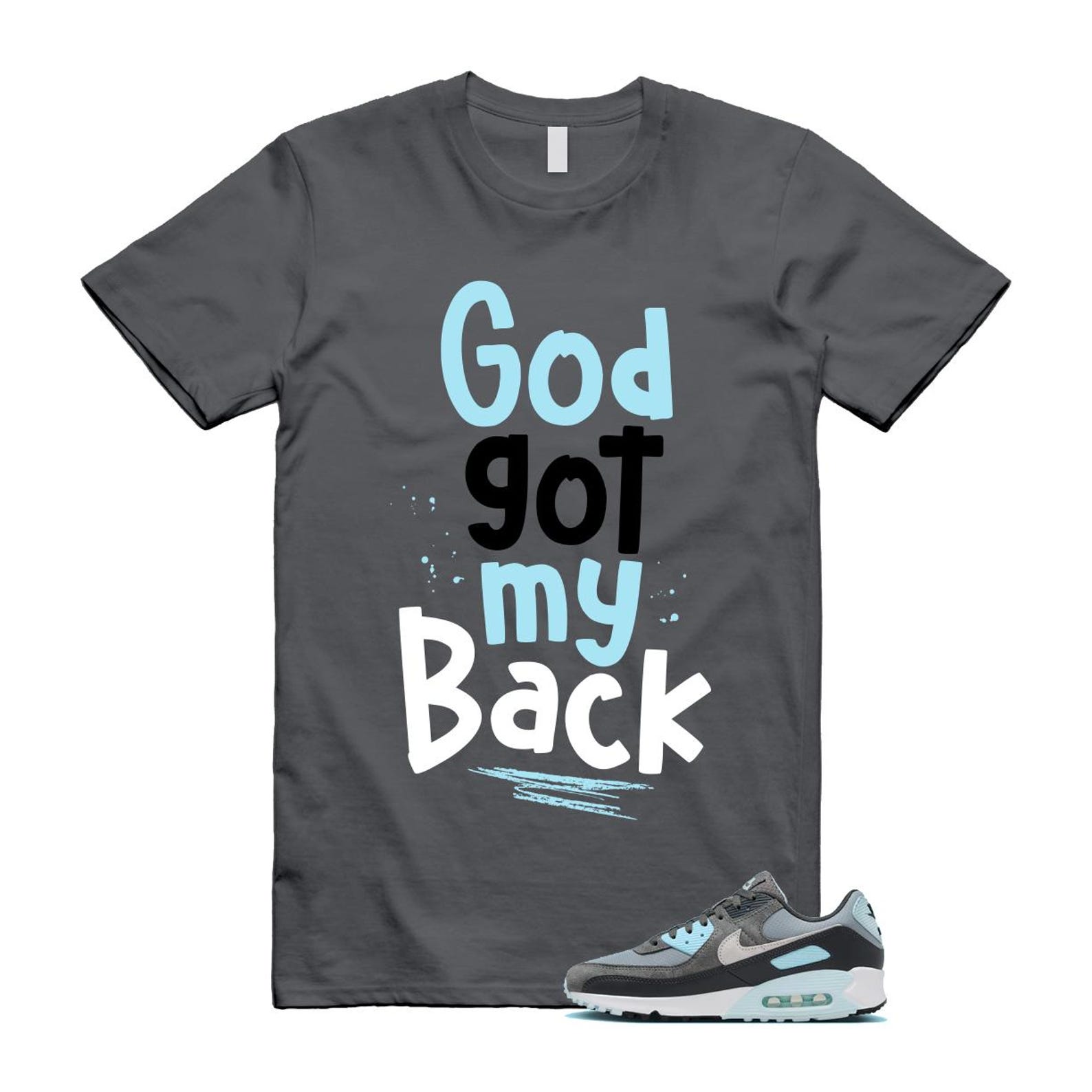 Air Max 90 Smoke Grey Icy Glacier Blue Light Pumice Anthracite Photon Dust T Shirt Match GOD ,FN6958-001 T-Shirt, Sneaker Match Tee