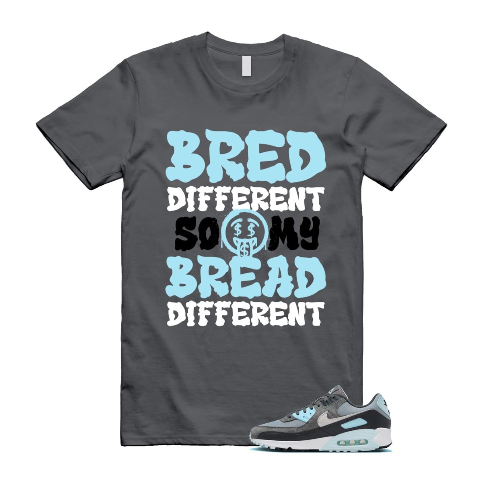 Air Max 90 Smoke Grey Icy Glacier Blue Light Pumice Anthracite Photon Dust T Shirt Match BDBD ,FN6958-001 T-Shirt, Sneaker Match Tee