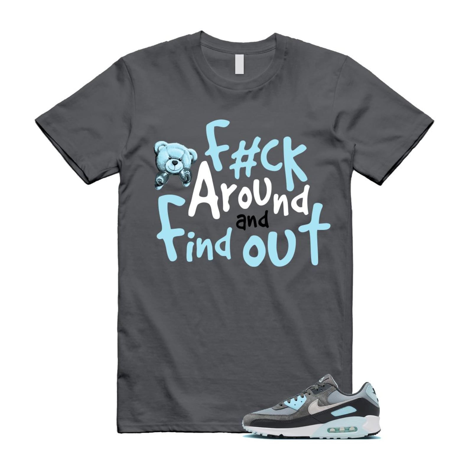 Air Max 90 Smoke Grey Icy Glacier Blue Light Pumice Anthracite Photon Dust T Shirt Match FCK ,FN6958-001 T-Shirt, Sneaker Match Tee