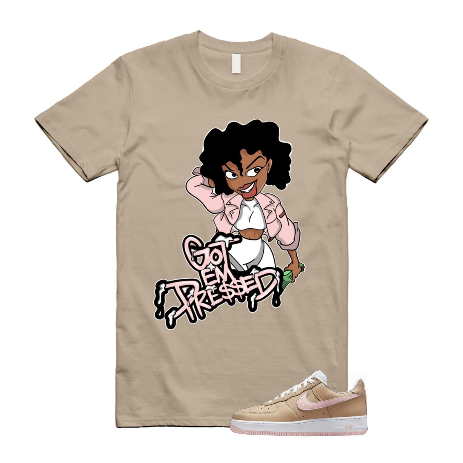 Air Force 1 Linen Atmosphere True White Tan Pink Low T Shirt Match PRESSED ,845053-201 T-Shirt, Sneaker Match Tee