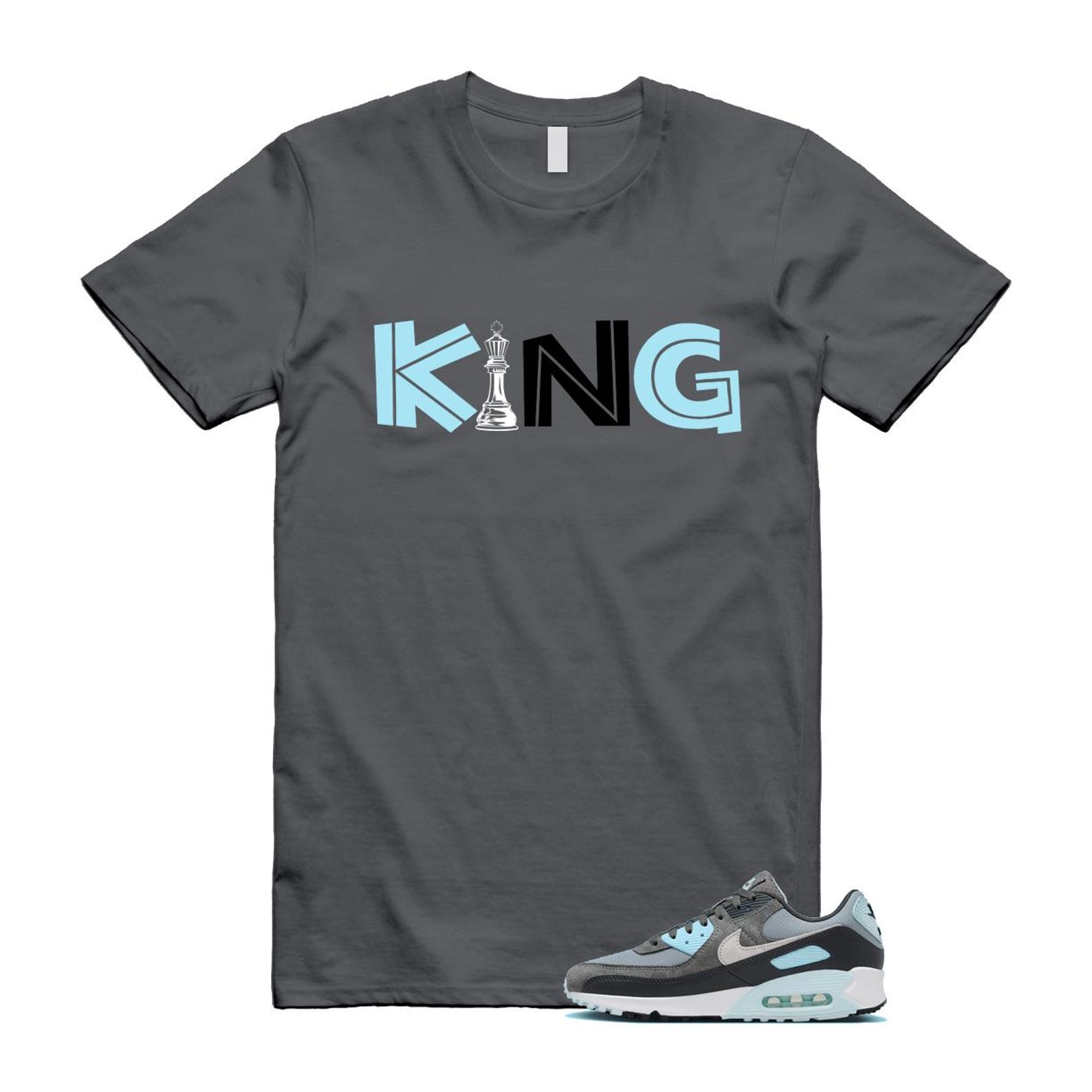 Air Max 90 Smoke Grey Icy Glacier Blue Light Pumice Anthracite Photon Dust T Shirt Match KING ,FN6958-001 T-Shirt, Sneaker Match Tee