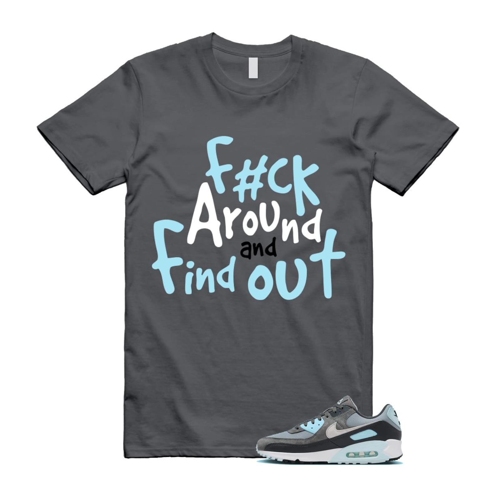 Air Max 90 Smoke Grey Icy Glacier Blue Light Pumice Anthracite Photon Dust T Shirt Match FCK2 ,FN6958-001 T-Shirt, Sneaker Match Tee