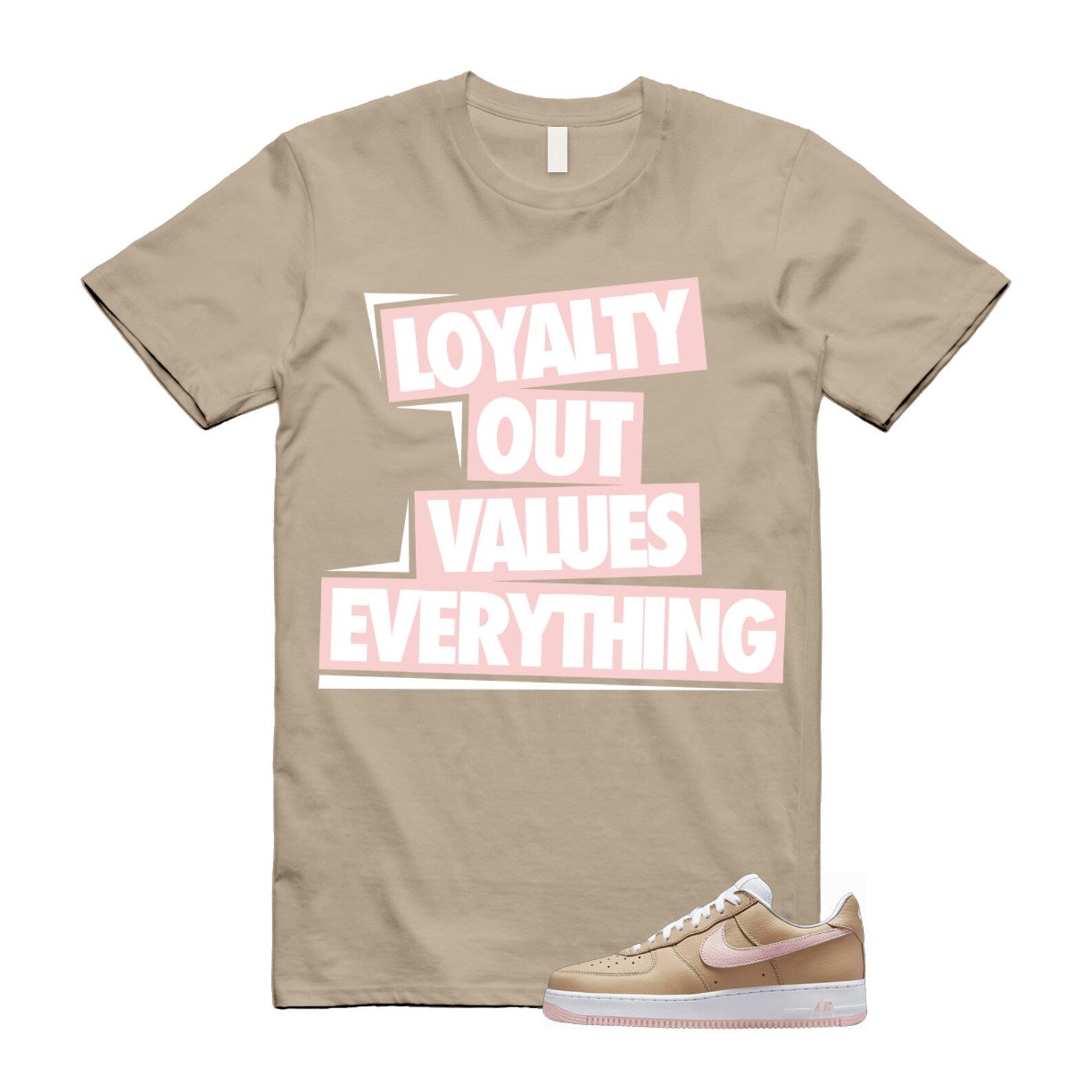 Air Force 1 Linen Atmosphere True White Tan Pink Low T Shirt Match LOVE ,845053-201 T-Shirt, Sneaker Match Tee