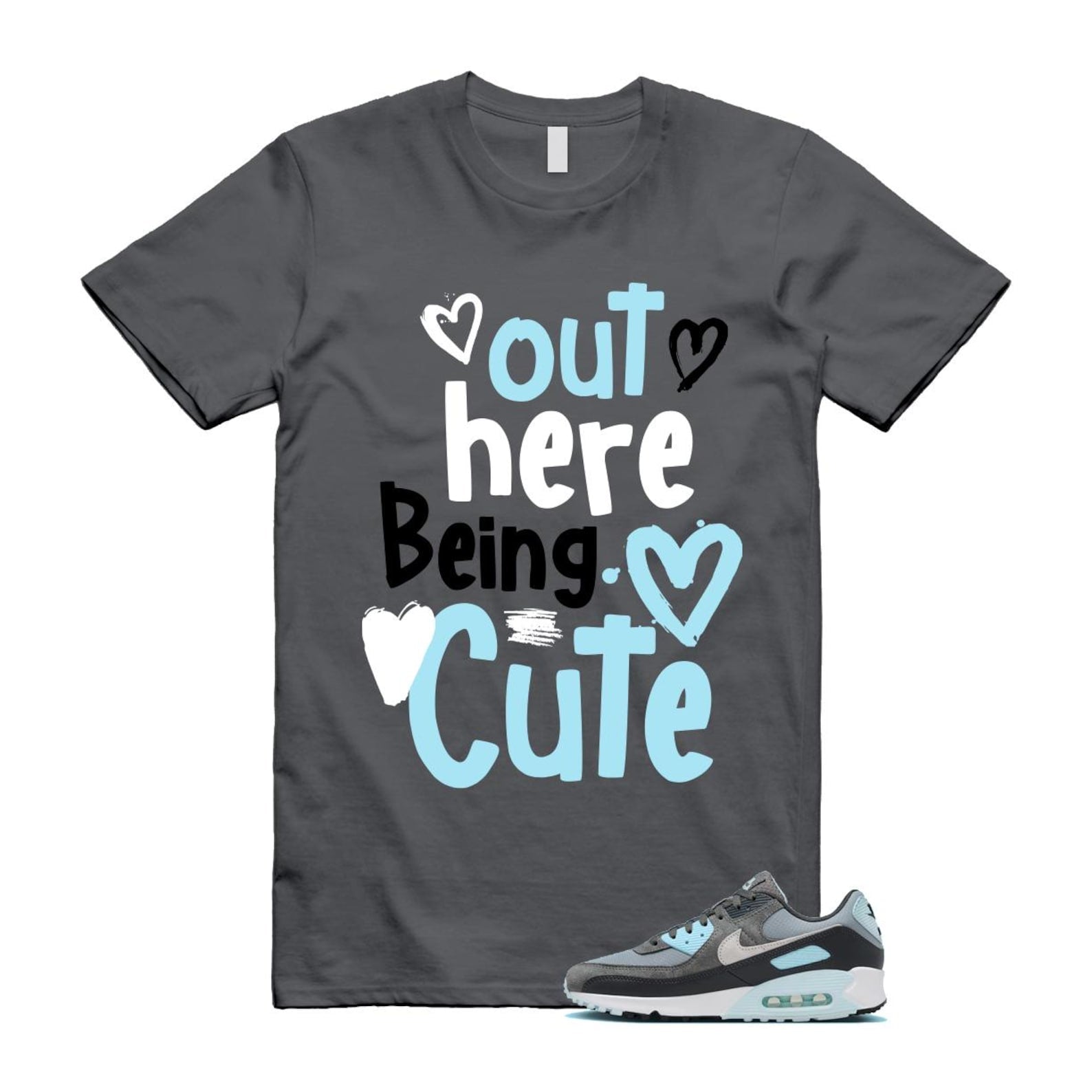 Air Max 90 Smoke Grey Icy Glacier Blue Light Pumice Anthracite Photon Dust T Shirt Match Out Here Being Cute ,FN6958-001 T-Shirt, Sneaker Match Tee