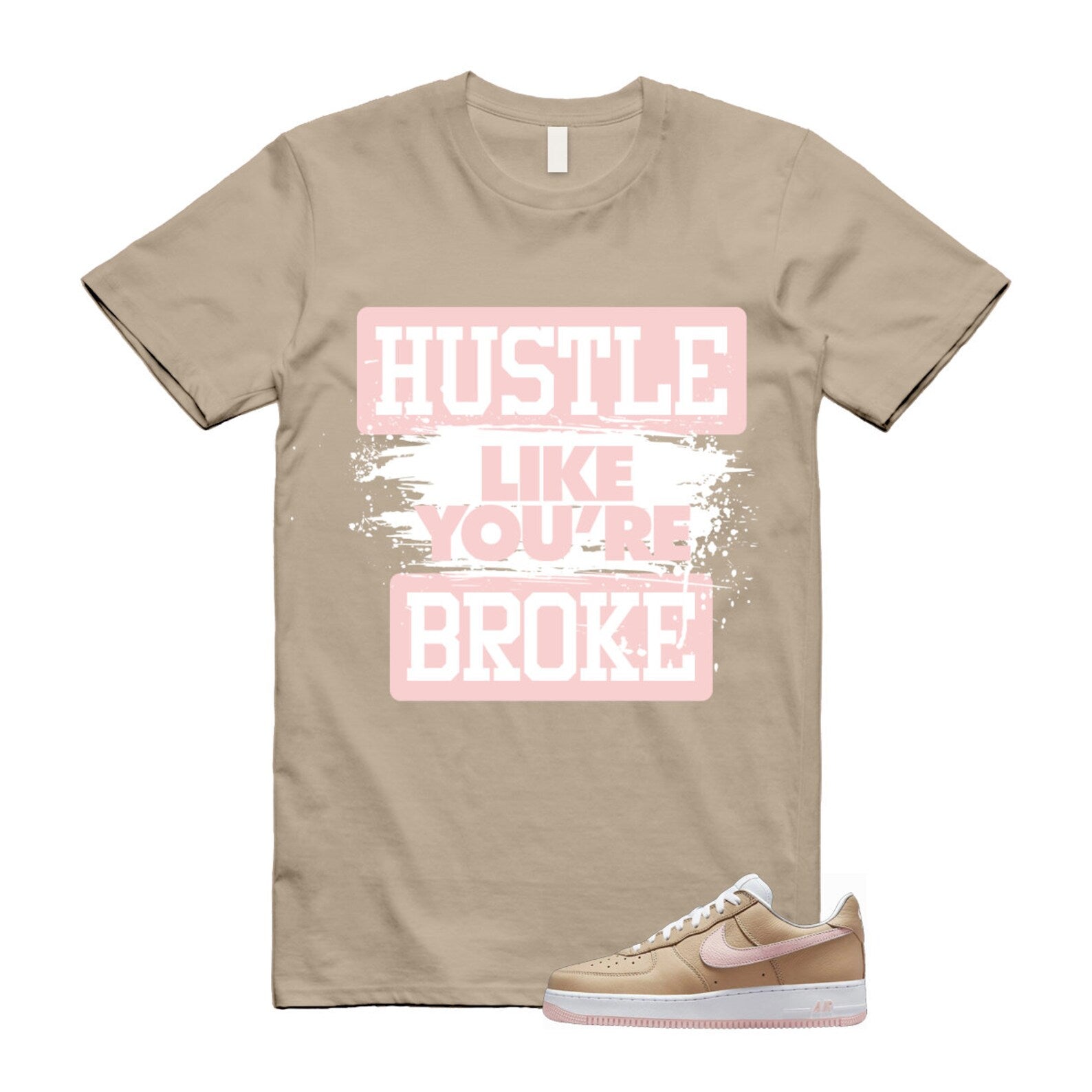 Air Force 1 Linen Atmosphere True White Tan Pink Low T Shirt Match HLYB ,845053-201 T-Shirt, Sneaker Match Tee