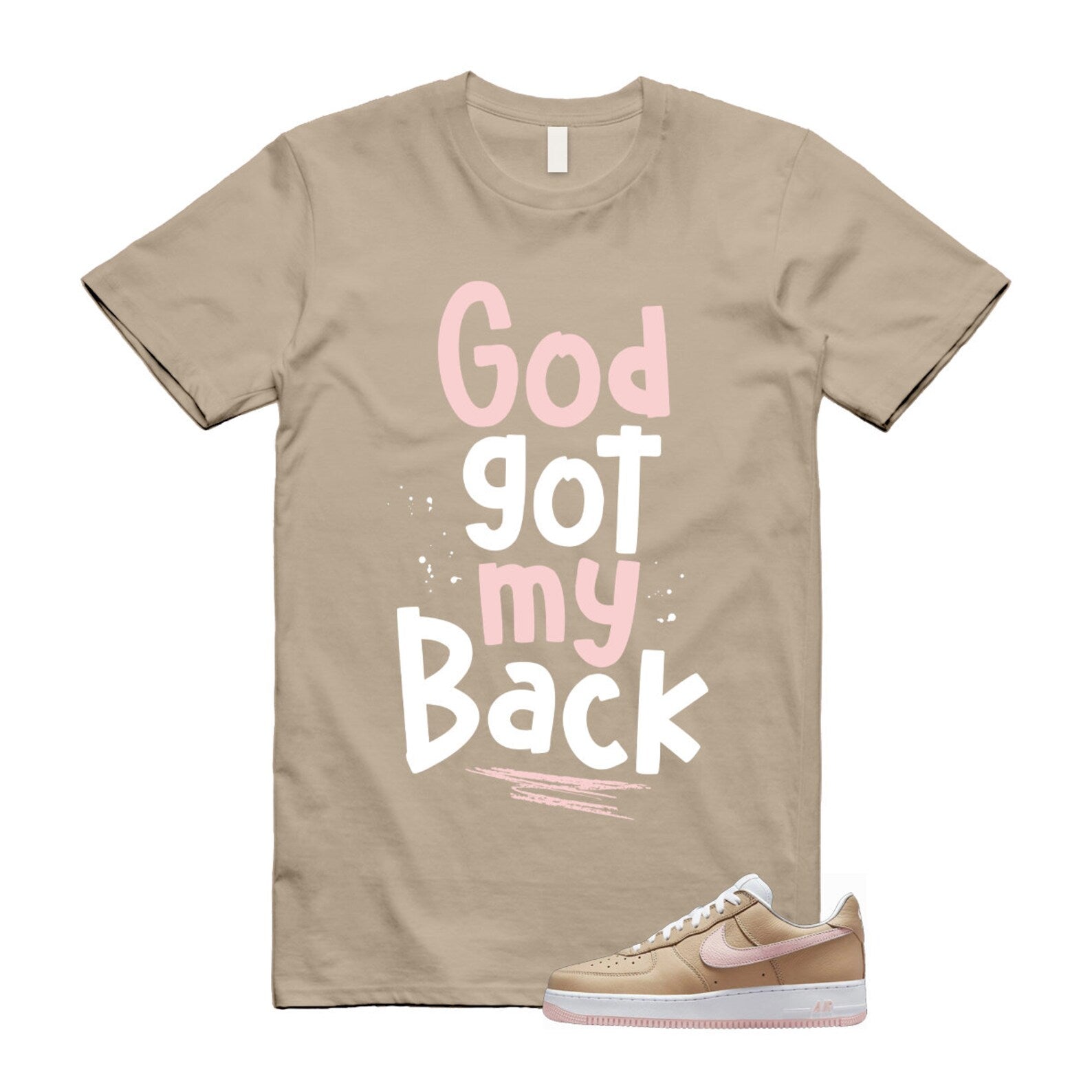 Air Force 1 Linen Atmosphere True White Tan Pink Low T Shirt Match GOD ,845053-201 T-Shirt, Sneaker Match Tee