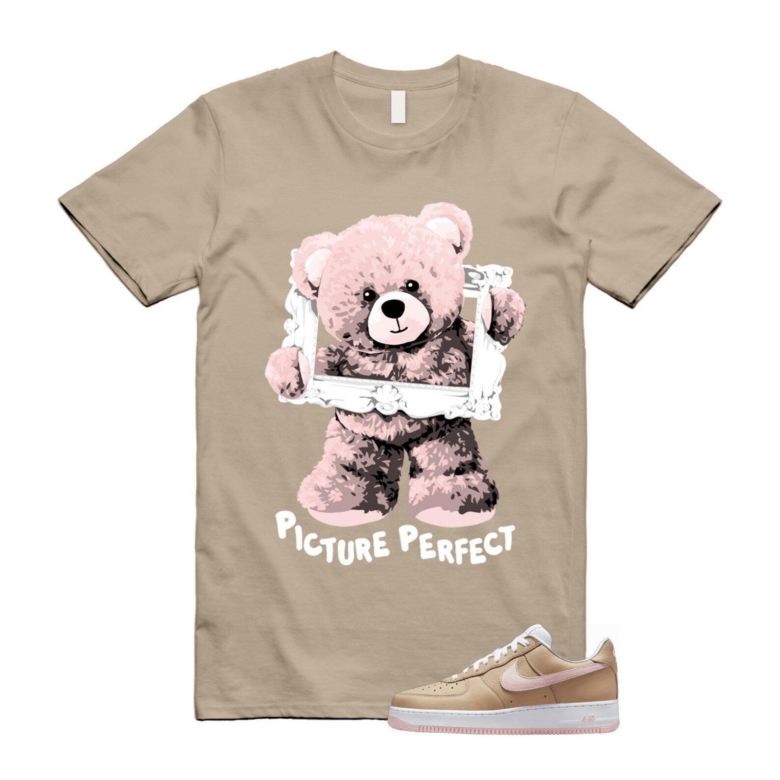 Air Force 1 Linen Atmosphere True White Tan Pink Low T Shirt Match PIC ,845053-201 T-Shirt, Sneaker Match Tee