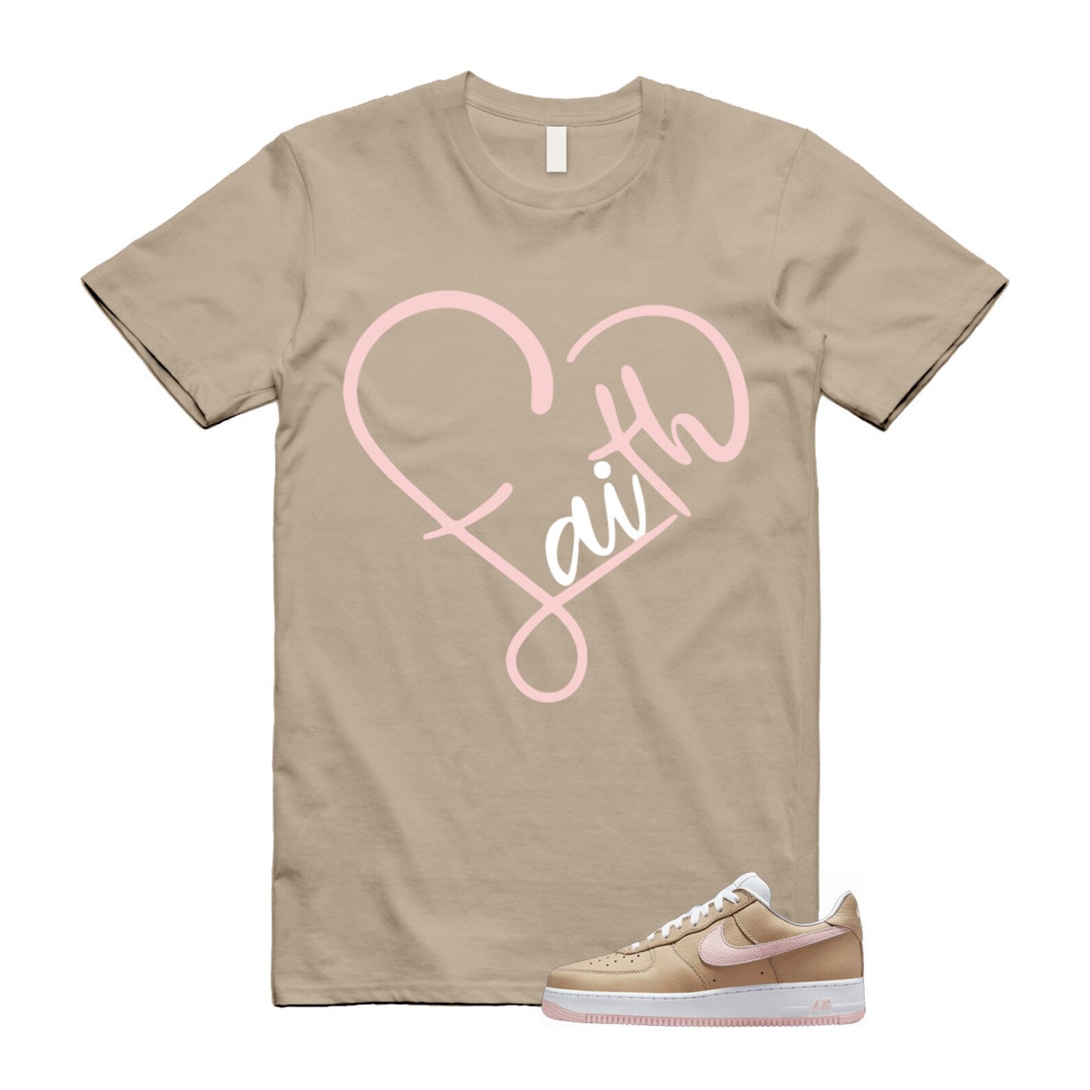 Air Force 1 Linen Atmosphere True White Tan Pink Low T Shirt Match FAITH ,845053-201 T-Shirt, Sneaker Match Tee