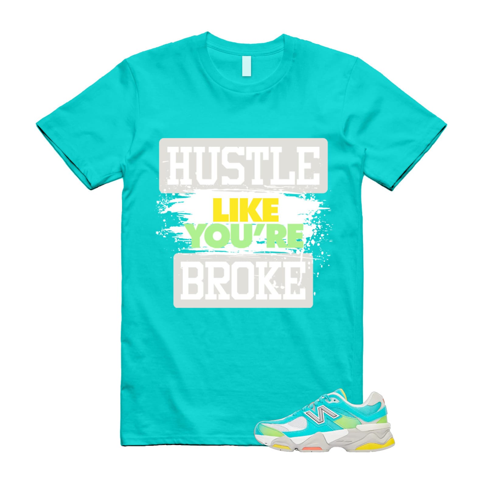 Cyan Burst 9060 Virtual Blue White Reflection Grey Guava Sunflower Yellow GS T Shirt Match HLYB ,U9060DBT T-Shirt, Sneaker Match Tee