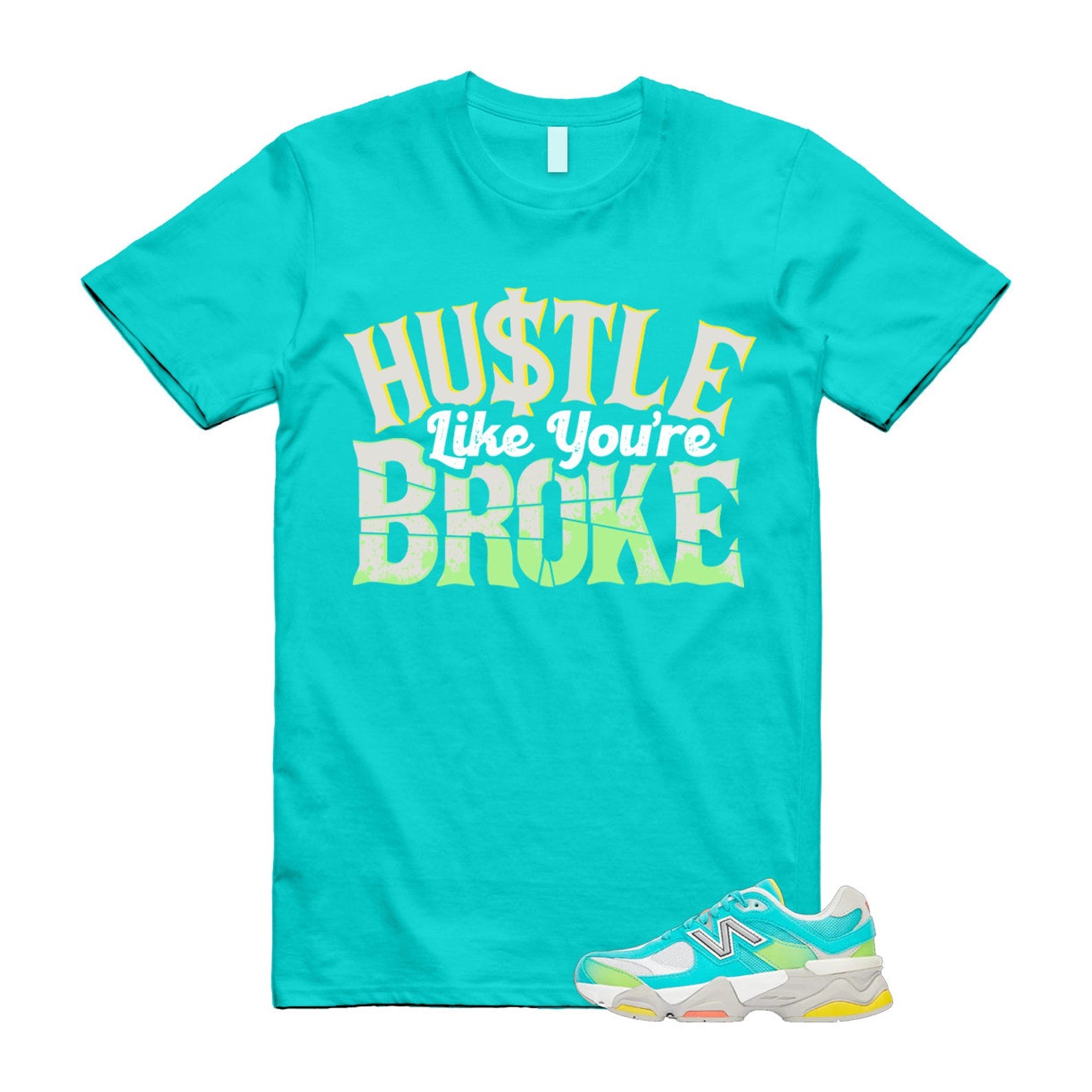 Cyan Burst 9060 Virtual Blue White Reflection Grey Guava Sunflower Yellow GS T Shirt Match BROKE ,U9060DBT T-Shirt, Sneaker Match Tee