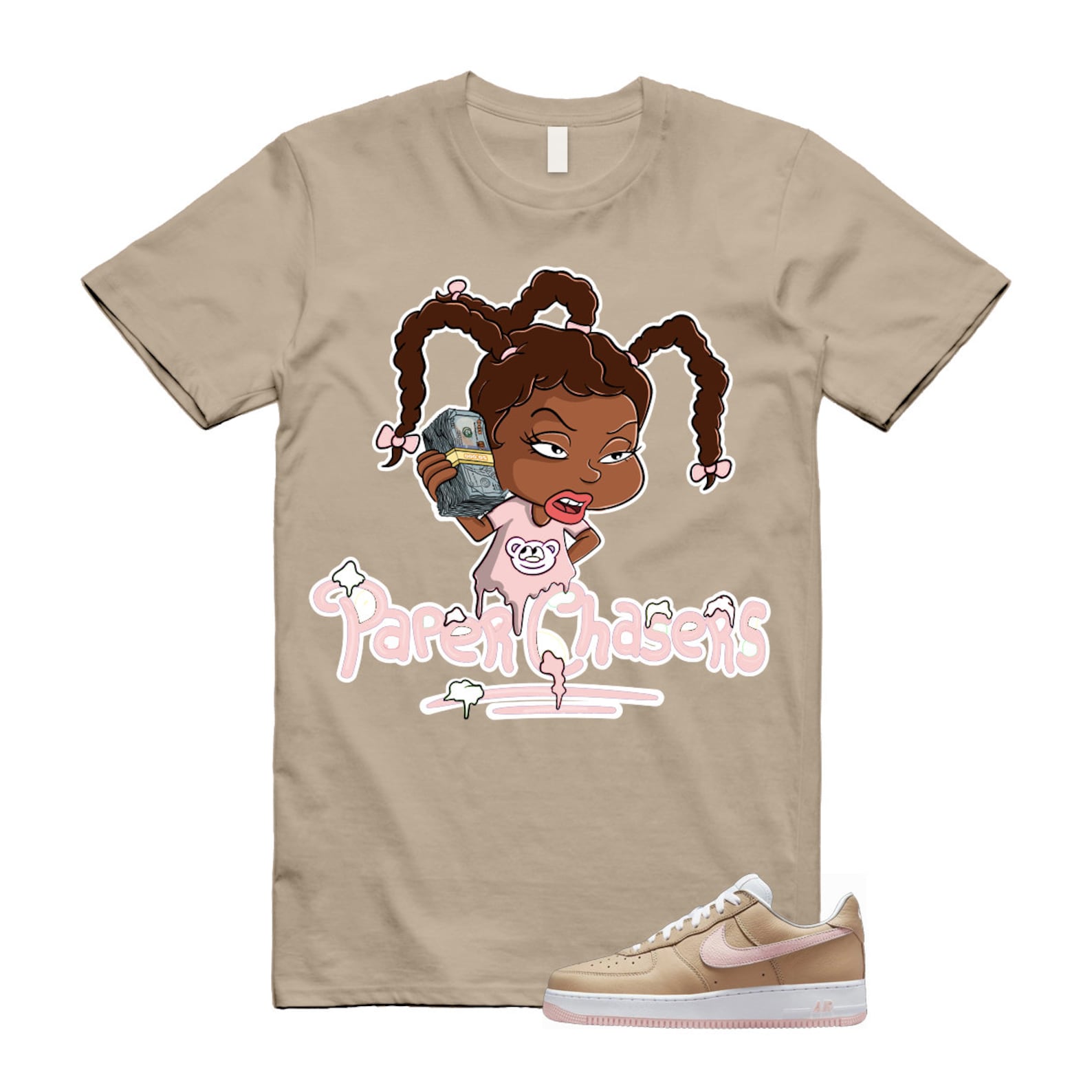 Air Force 1 Linen Atmosphere True White Tan Pink Low T Shirt Match PC ,845053-201 T-Shirt, Sneaker Match Tee