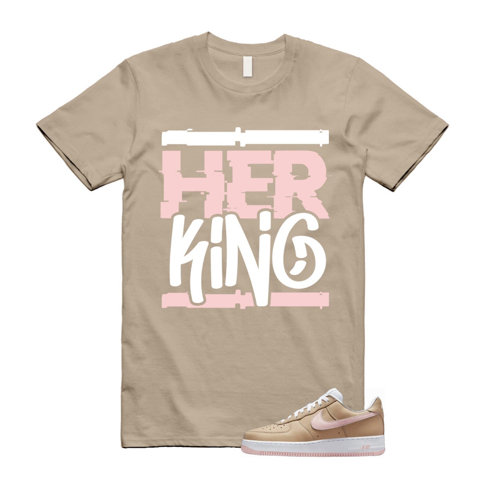 Air Force 1 Linen Atmosphere True White Tan Pink Low T Shirt Match HK ,845053-201 T-Shirt, Sneaker Match Tee